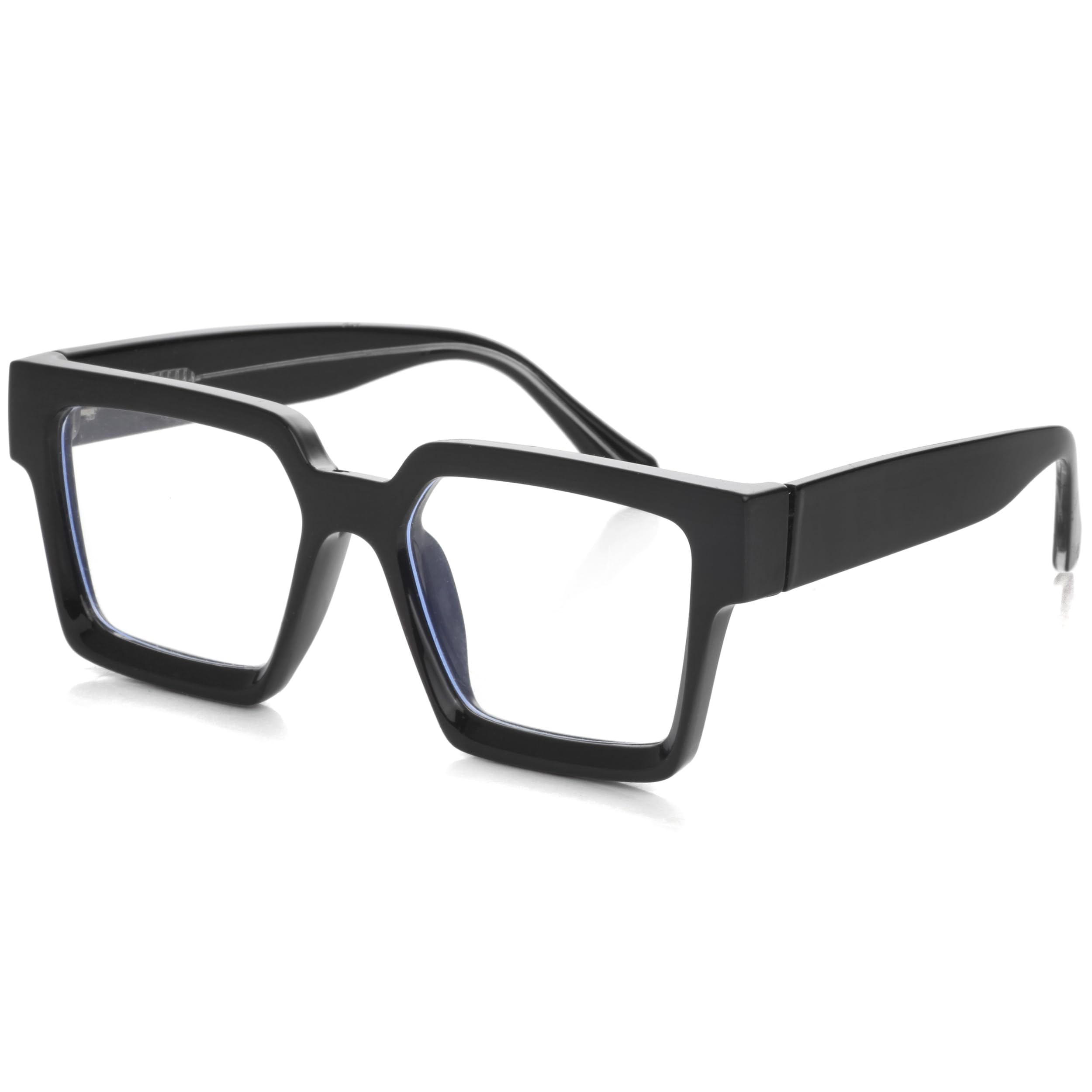 Kursan Square Clear Lens Glasses for Women Men Retro Oversized Thick Frame Eyeglasses (Bright Black)