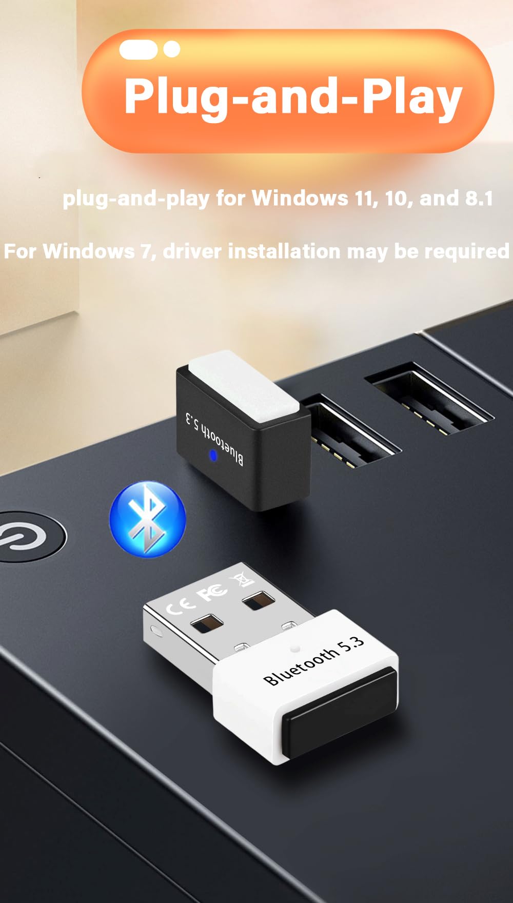 Garogyi Usb Bluetooth 5.3 Adapter For Pc Supports Windows 11/10/8.1/7,Plug &Play For Win11/10, Mini 5.3+Edr Bluetooth Dongle Rec