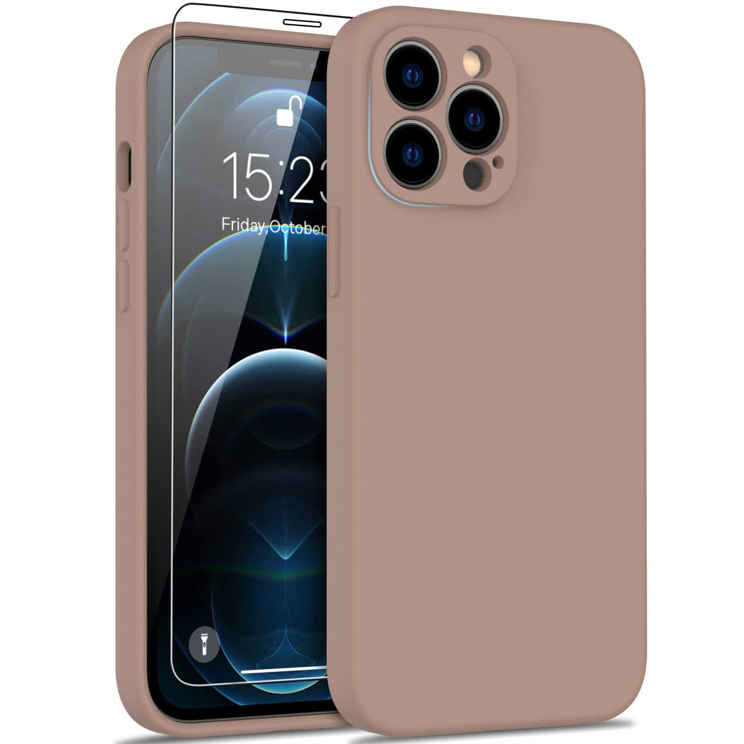 DEENAKIN Compatible with iPhone 12 Pro Silicone Case with Screen Protector,Enhance Camera Protection,Soft Flexible Slim Fit Prot