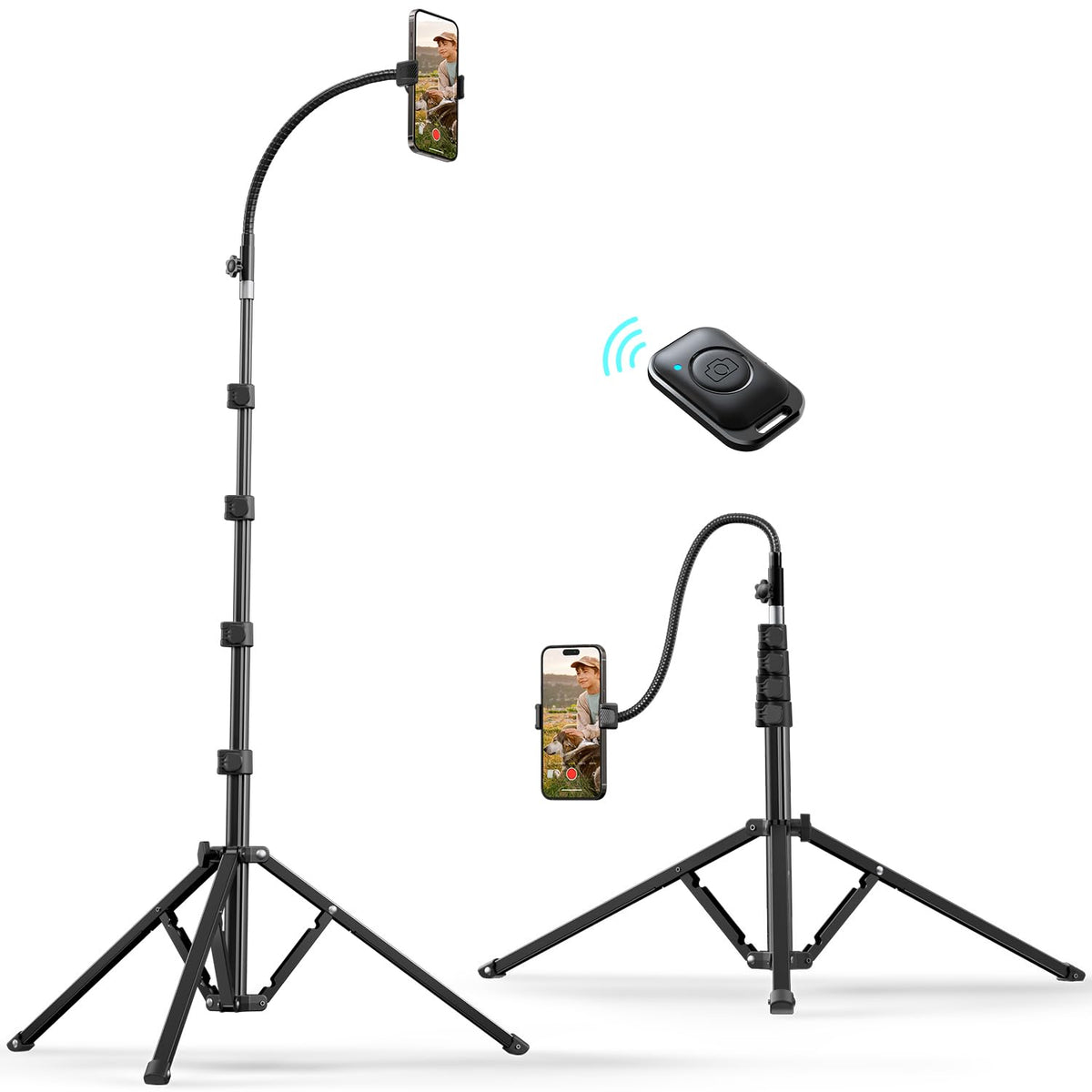 Weilisi 82'' Tall Tripod, Adjustable Gooseneck Iphone Tripod Stand With Remote, Flexible Tripod, Overhead Travel Tripod For Ipho