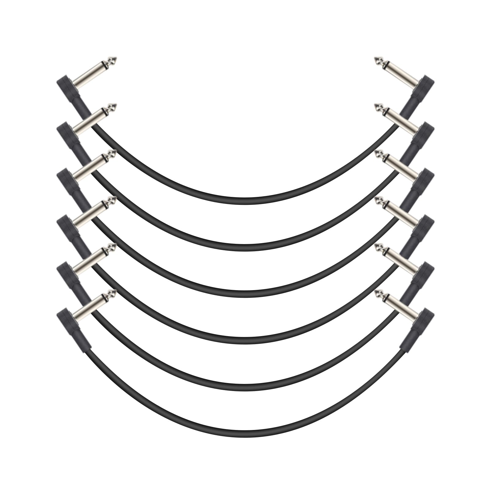 Goghost 12 Inch Guitar Patch Cables 6 Pack, 1/4'' Ts Right Angle Effect Pedal Flat Cables, Black