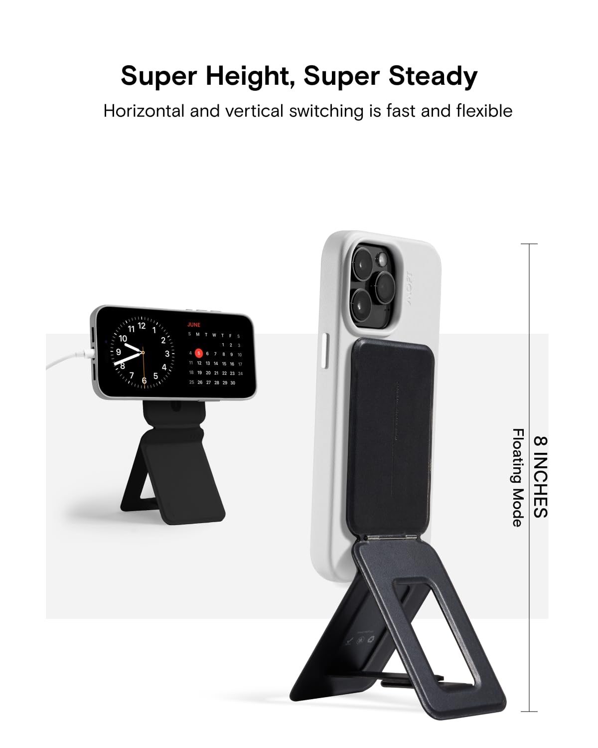 Moft Phone Tripod Stand Compatible With Iphone 16/15/14/13/12 Series, Angle Adjustment & Strong Magnets & Magsafe Compatible Movas Invisible Selfie Stick Tripod, Jet Black