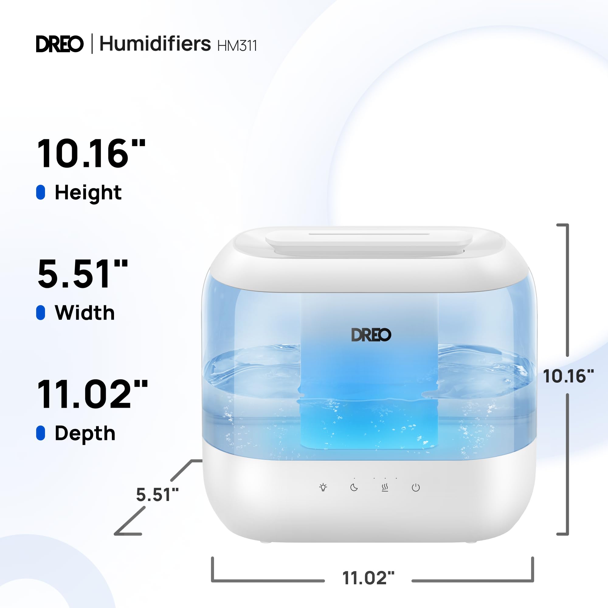 Dreo Humidifiers For Bedroom, Top Fill 4L Supersized Cool Mist Humidifier With Oil Diffuser And Nightlight, 36H Runtime, Quiet U