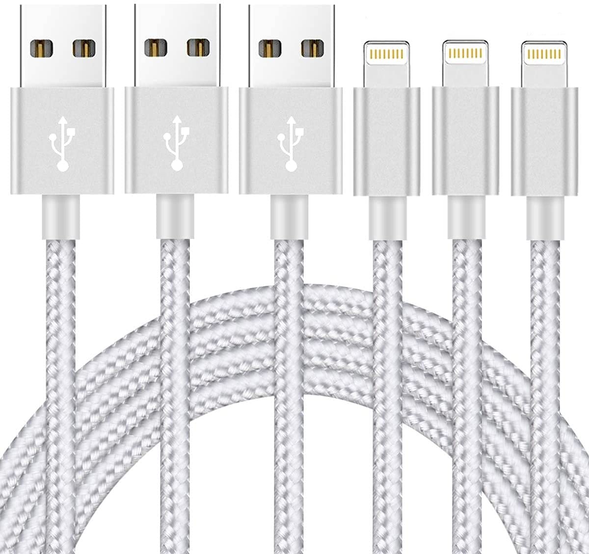 Ximytec Iphone Charger Cable [Mfi Certified] 3Pack 10Ft Nylon Braided High Speed Usb Charging Cord Compatible With Iphone 12/11/Xs/Xr/X/8/7/6/5/Ipad Silvergray