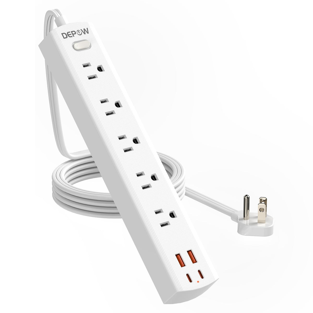 5 Outlet Power Strip Surge Protector With 4 Usb Ports (2 Usb C), Depow 5 Ft Ultra Thin Extension Cord, Low Profile Flat Plug, 15