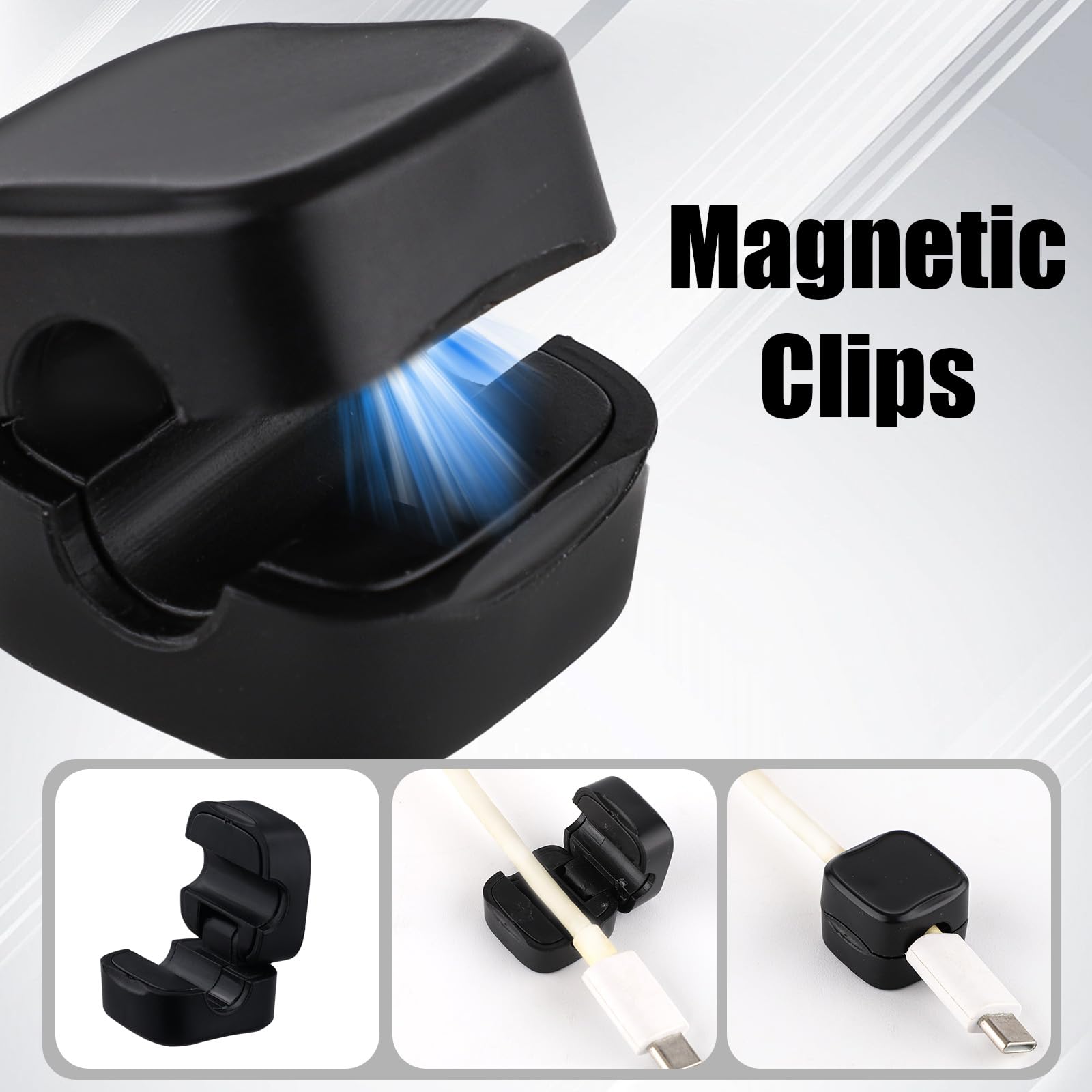 6Pcs Magnetic Cable Management Clips, Self Adhesive Cord Organizer Holder, Desk Cable Management Cord Organizer Phone Charger Wi