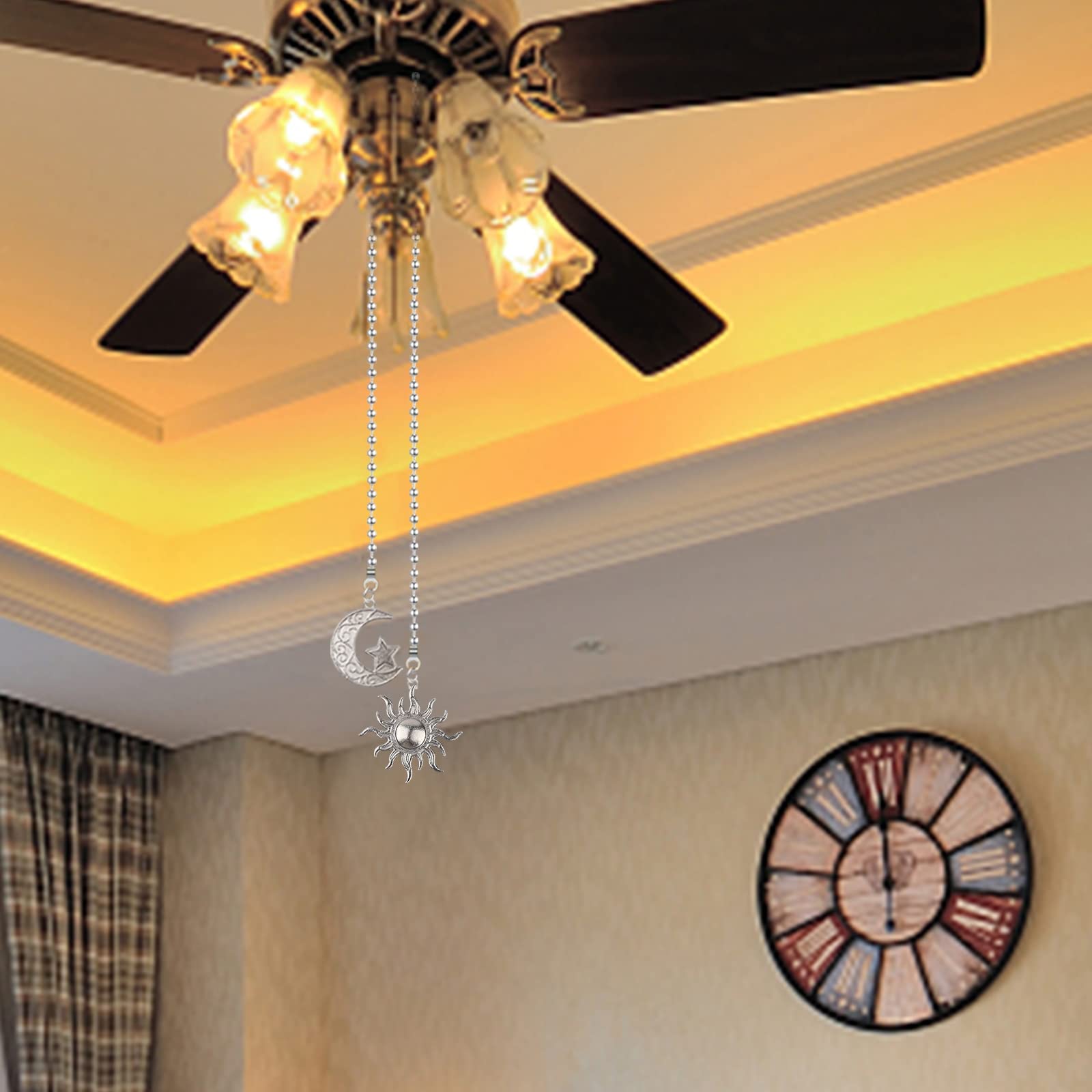 Dotlite Silver Ceiling Fan Pull Chain, 12 Inches Totem Bohemia Pendant Extension Decorative, 3Mm Beaded Ball Chain Extender Orna