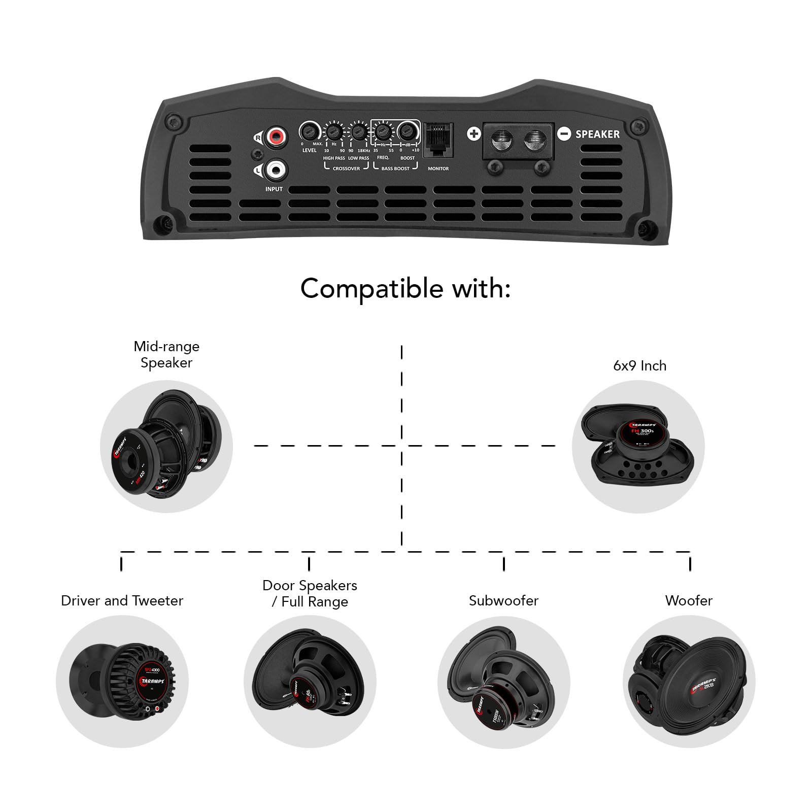 Taramp'S Md 3000.1 Full Range Amplifier 3000 Watts Rms 2 Ohms 1 Channel High Efficiency Mono Amplifier Class D, Bass Boost Car A