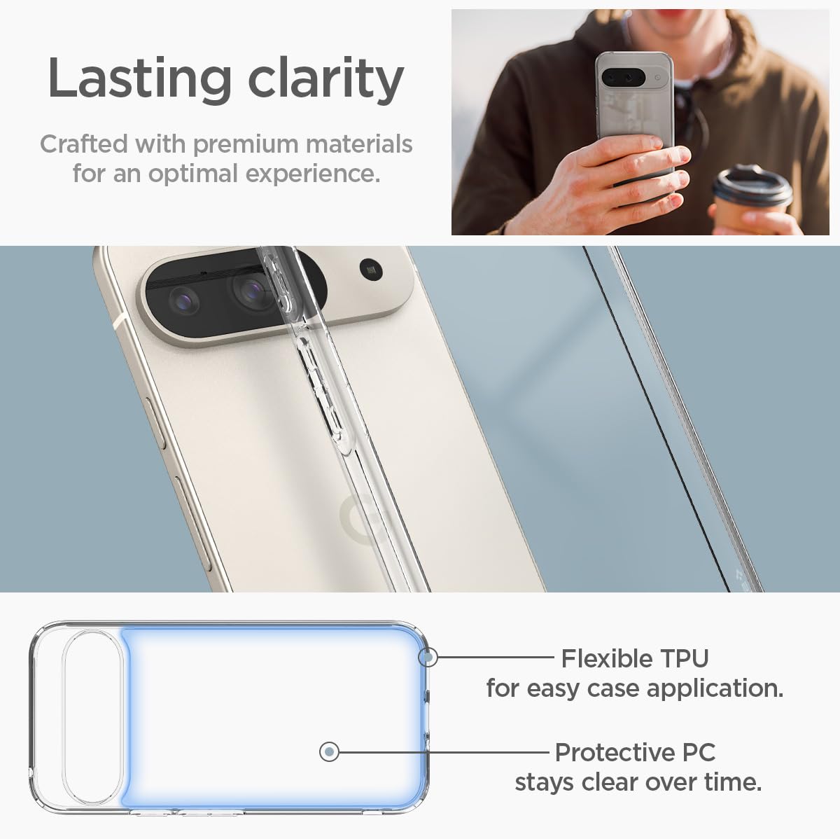 Spigen Ultra Hybrid Designed For Pixel 9 Case/Pixel 9 Pro Case (2024) [Anti Yellowing], [Military Grade Protection]   Crystal Cl