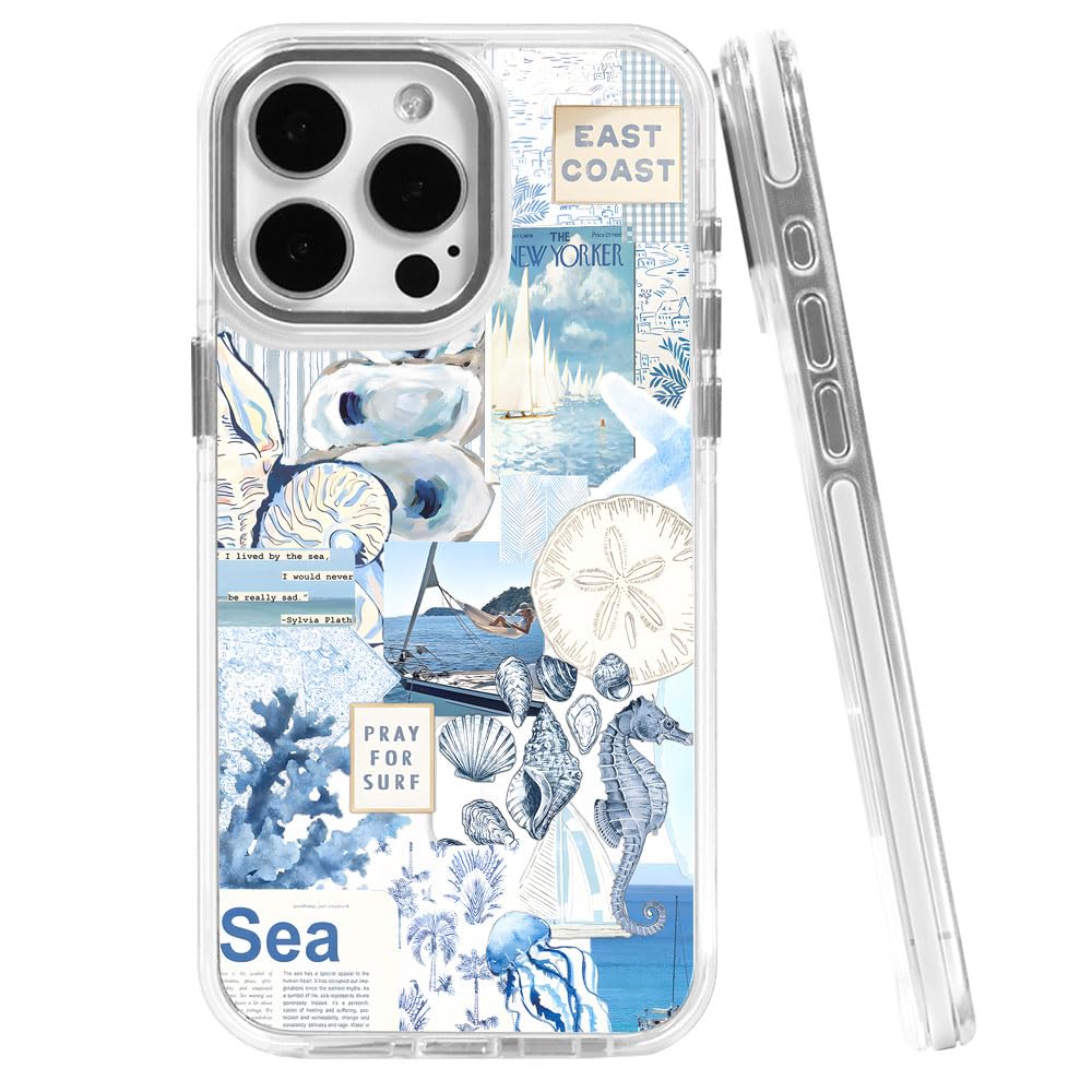 TnXee Cases for iPhone 15,Compatible with MagSafe,Classic Clear Shockproof Protection Magnetic Phone Case - Seashell Ocean Blue 
