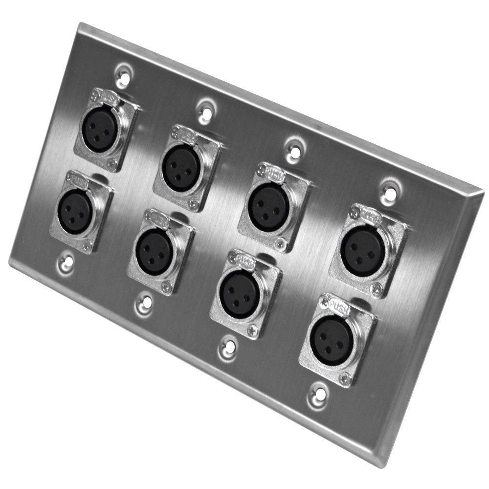 Seismic Audio Sa Plate1 Stainless Steel Wall Plate With 4 Gang With 8 Xlr Female Connectors