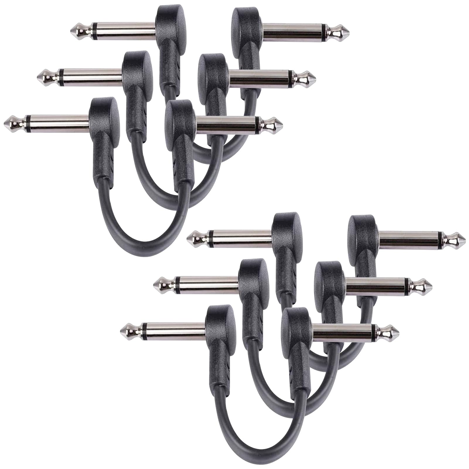 Goghost 3 Inch Guitar Patch Cables 6 Pack, 1/4'' Ts Right Angle Effect Pedal Flat Cables, Black