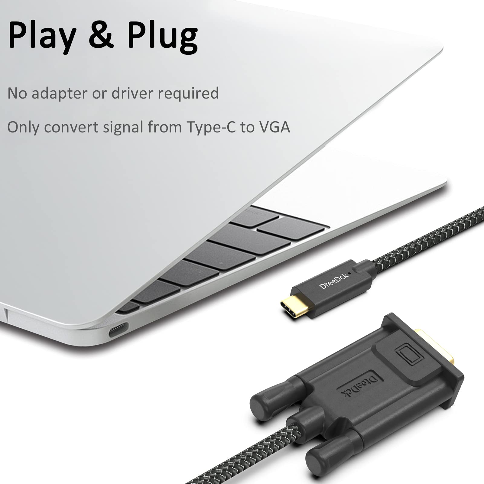 DteeDck USB C to VGA Cable Thunderbolt 3 6 ft Braided Black 1080p Adapter