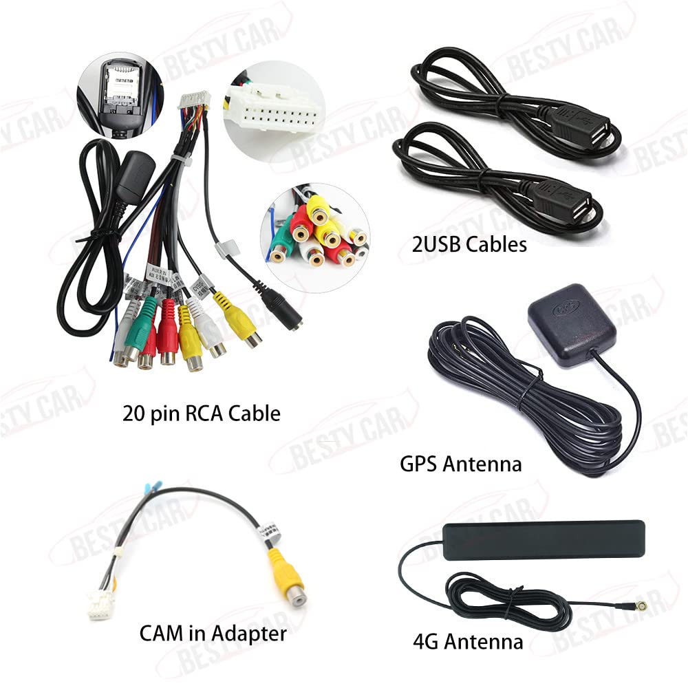 Bestycar Car Stereo Radio 4G Rca Usb Cam In Cable Gps Antenna Wire Harness Kit For 9'' Or 10'' Aftermarket Android Headunit With