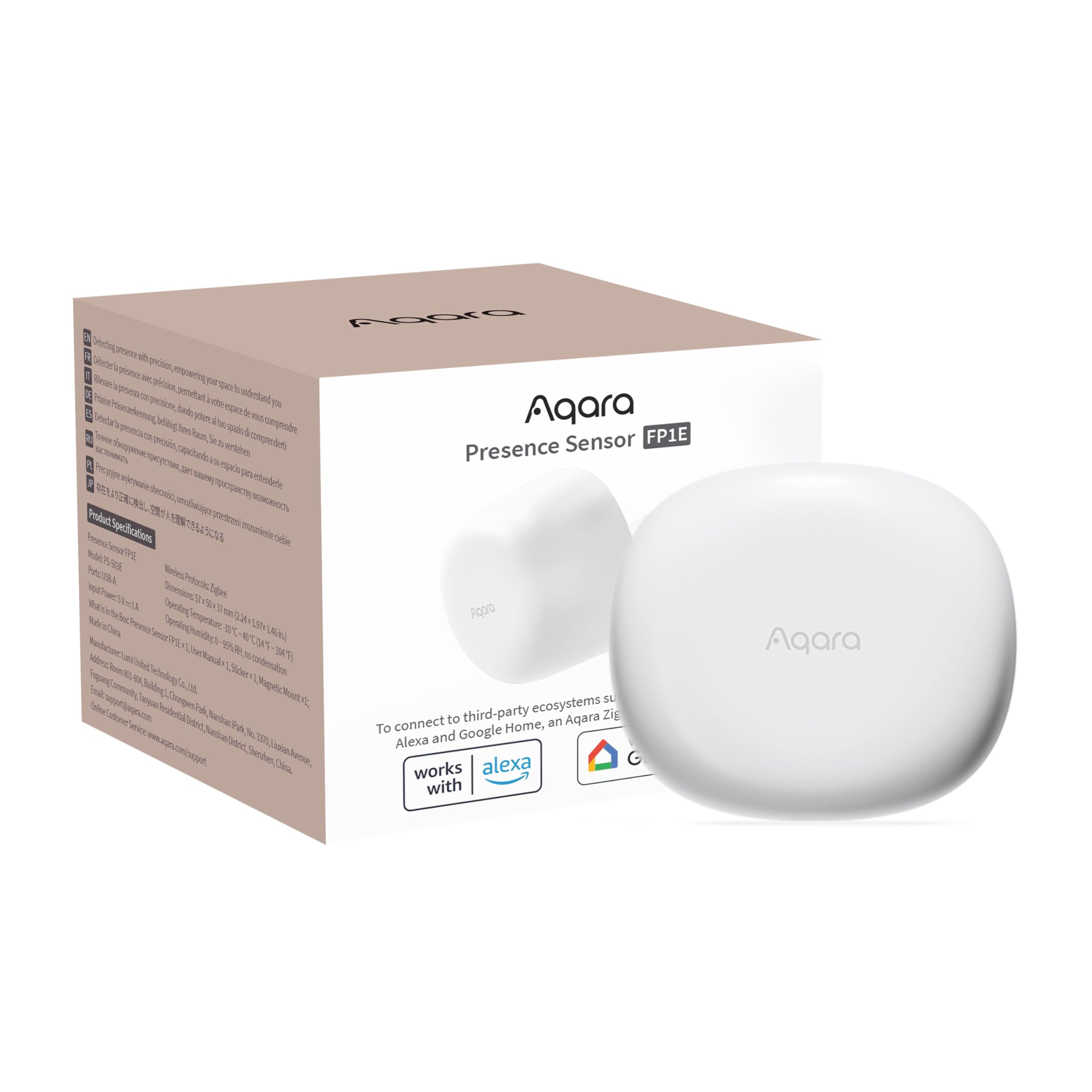 Aqara Presence Sensor Fp1E Zigbee 3.0, Requires Aqara Hub, Mmwave Radar Wired Motion Sensor, Ai Spatial Learning, Supports Homek