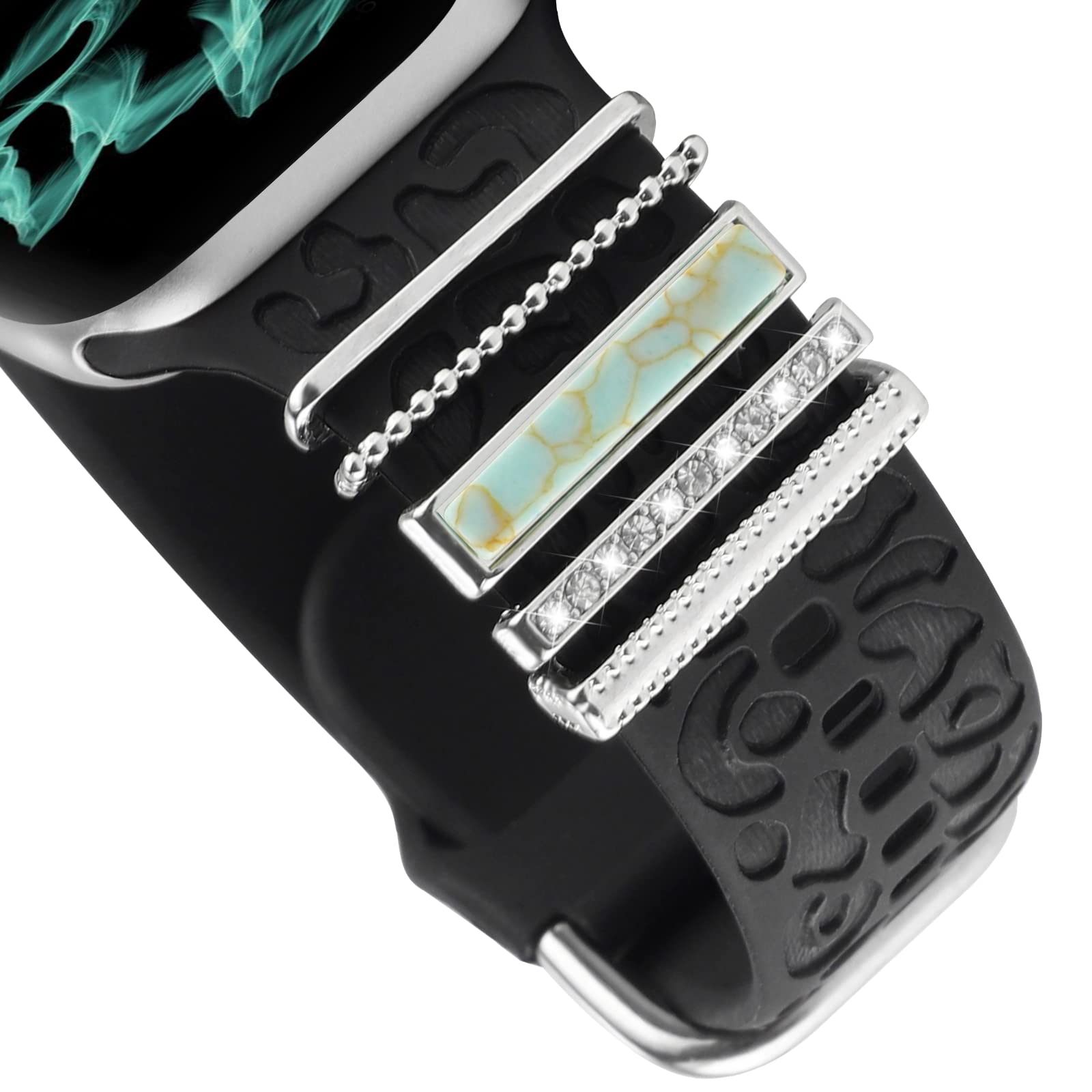 Decorative Ring Loops Compatible With Apple Watch Silicone Bands 38Mm 40Mm 41Mm 42Mm 44Mm 45Mm,Metal Turquoise Diamond Charms Ac