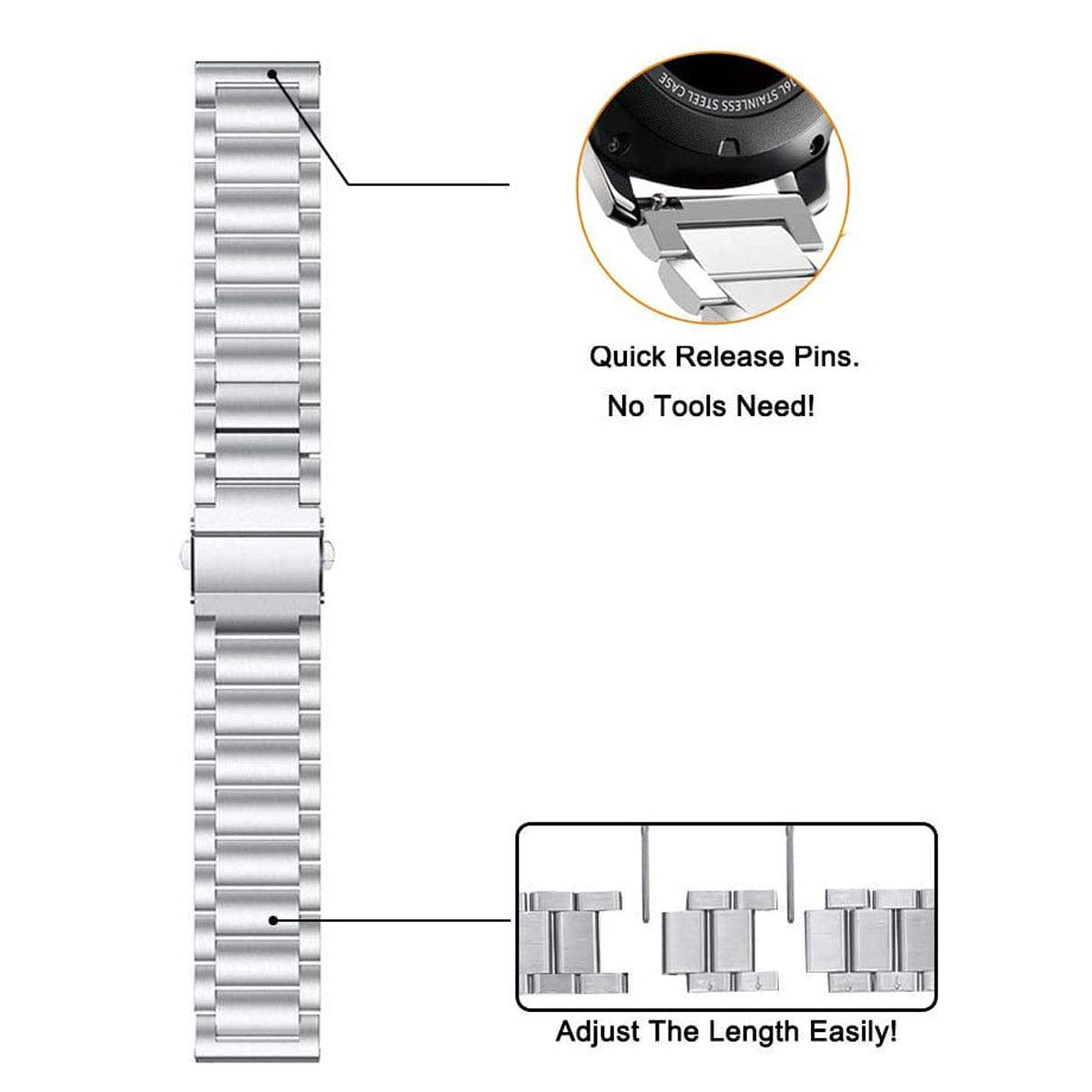 Vicrior Compatible For Garmin Venu/Venu Sq Music Bands, Solid Stainless Steel Watchband+ Mesh Strap Bracelet Replacement Band Strap For Garmin Venu Sq/Sq Music, Silver