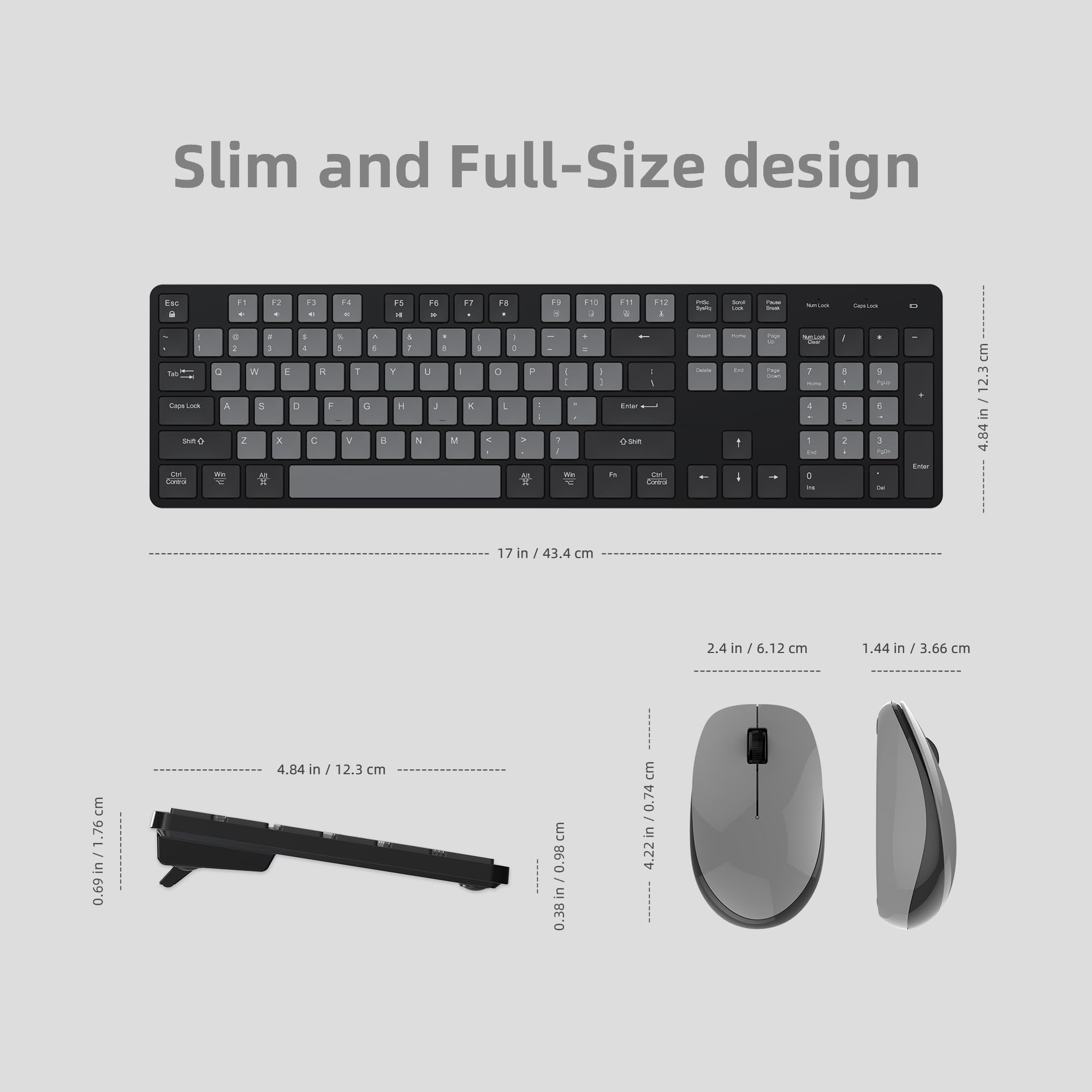 Wireless Keyboard And Mouse Combo, Ultra Slim Silent Scissor Switch Design, Quiet Full Size Keyboards With Number Pad, Compatibl