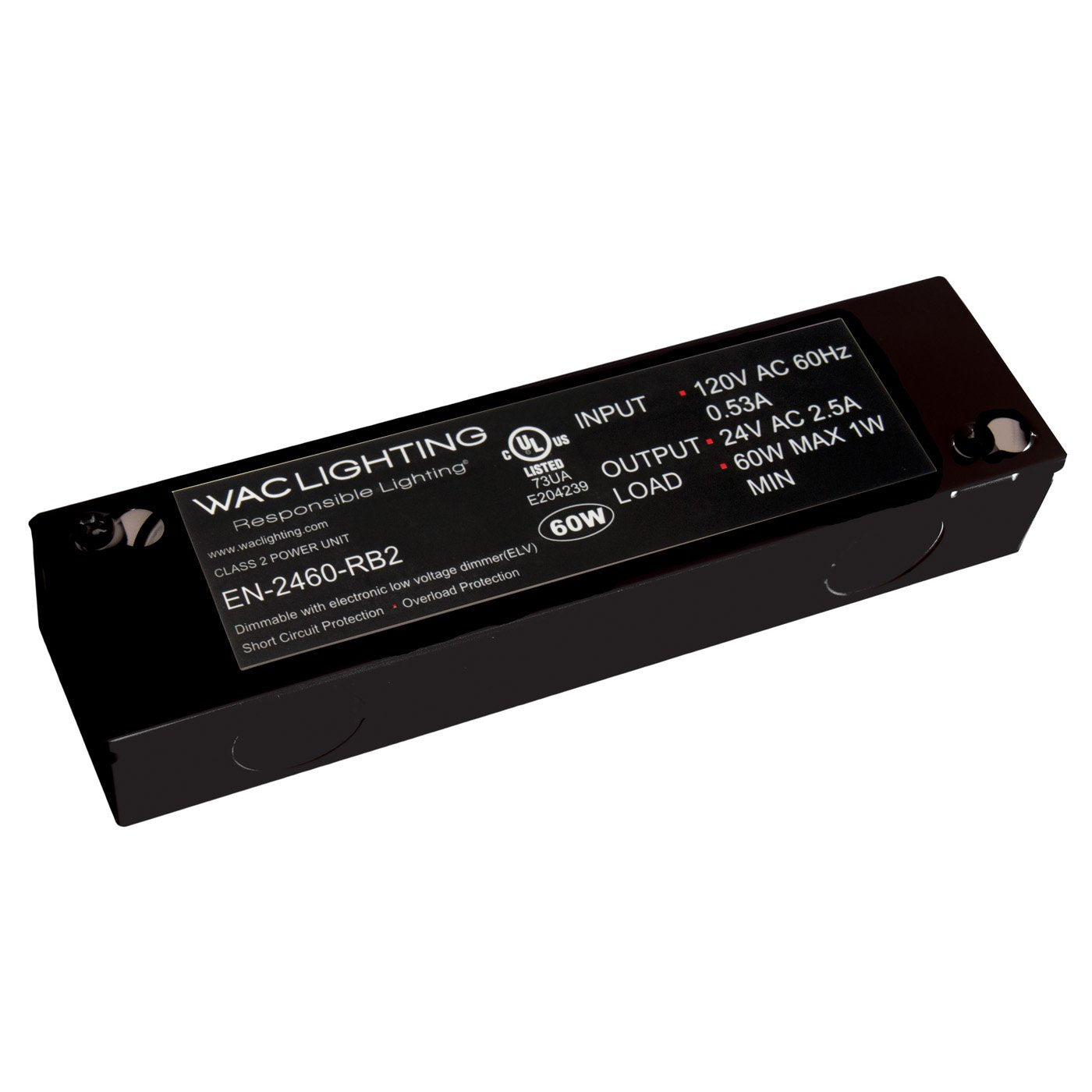 WAC Lighting EN-24100-RB2 120V Input 24V Output 100W Remote Enclosed Electronic Transformer, Black