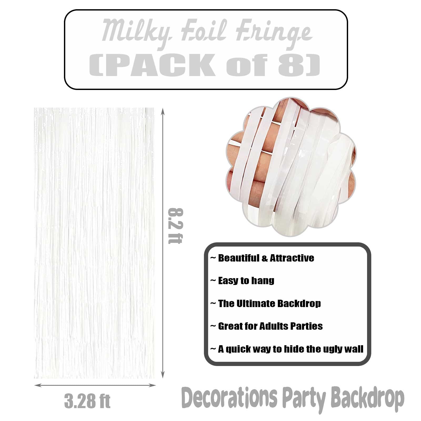 8 Pack White Tinsel Foil Fringe Curtain Backdrop, 3.28Ft X 8.2Ft Metallic Streamers For Photo Booth, Birthday, Wedding, Valentin