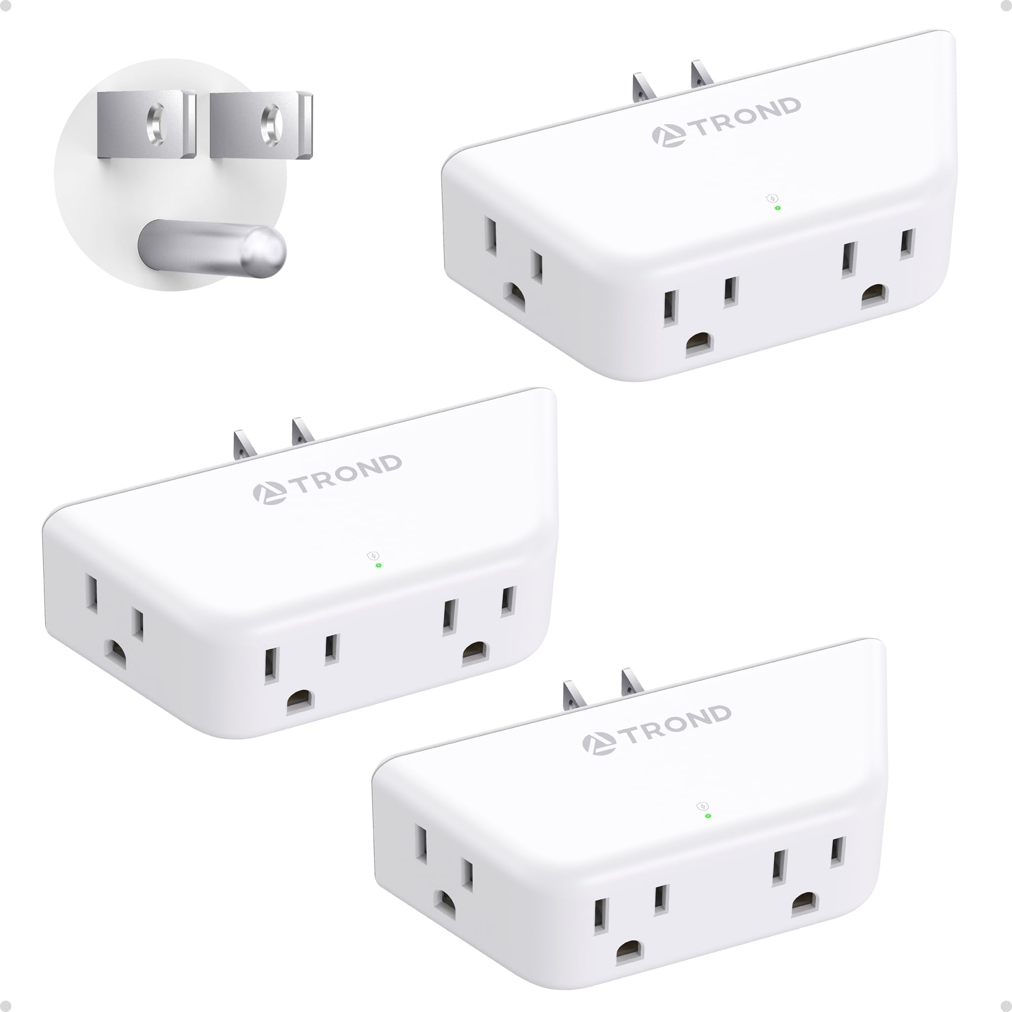 TROND Wall Outlet Extender 3 Pack - Surge Protector Outlet with 4 Grounded Sockets, 3 Way Angled Plug Adapter, 900J, Multiple Wa