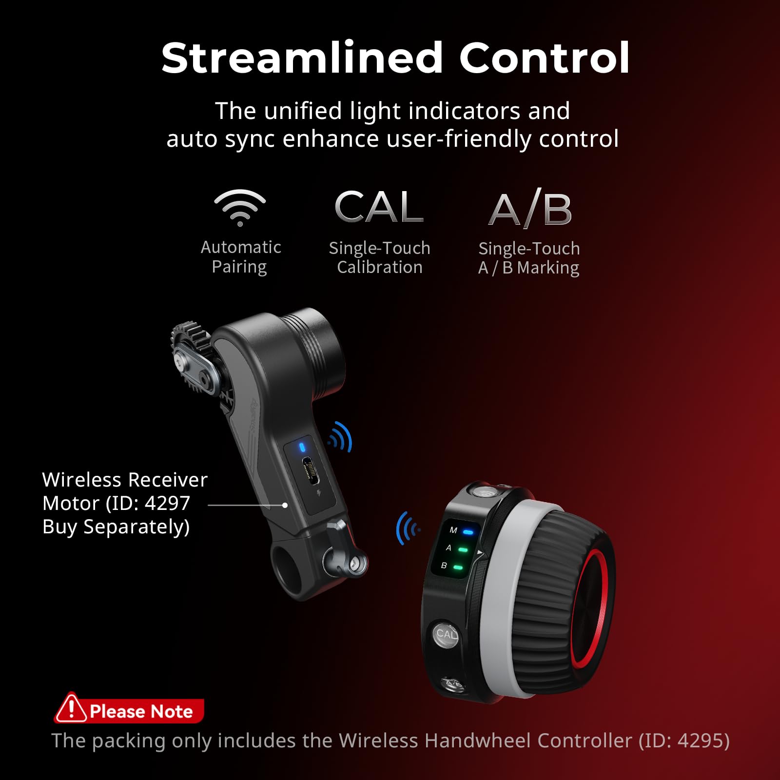 Smallrig Wireless Handwheel Controller (Lite), Single-Touch A/B Marking, 21H Battery Life, Streamlined Control, Lightweight, Com