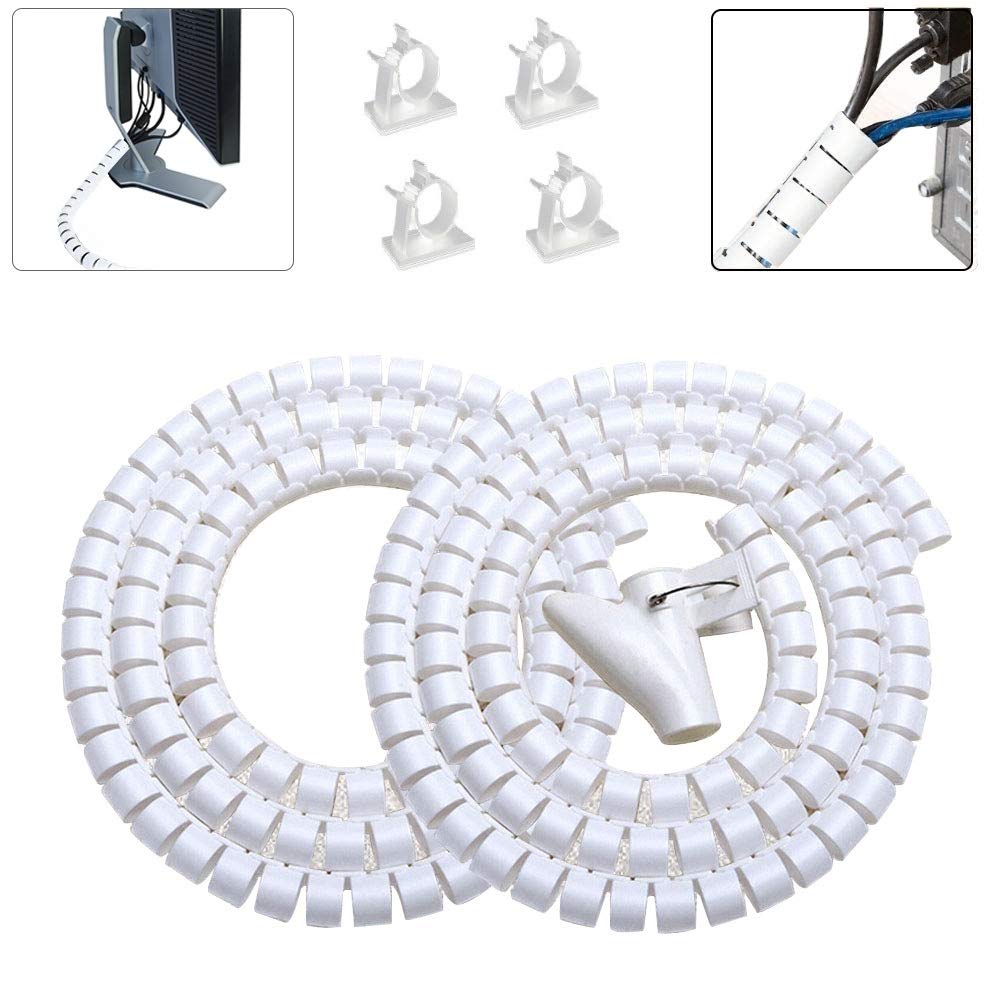 Fanoshon White Cable Management Sleeves 2 Pcs Cord Protectors For Usb Cable Power Audio Video Wire Cables   Protect Cats Dogs Pe