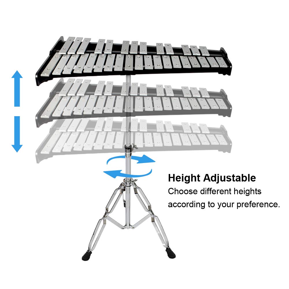 Ennbom 32 Notes Glockenspiel Kit Xylophone Bell Percussion Instrument Set With Adjustable Stand Mallets And Carrying Bag