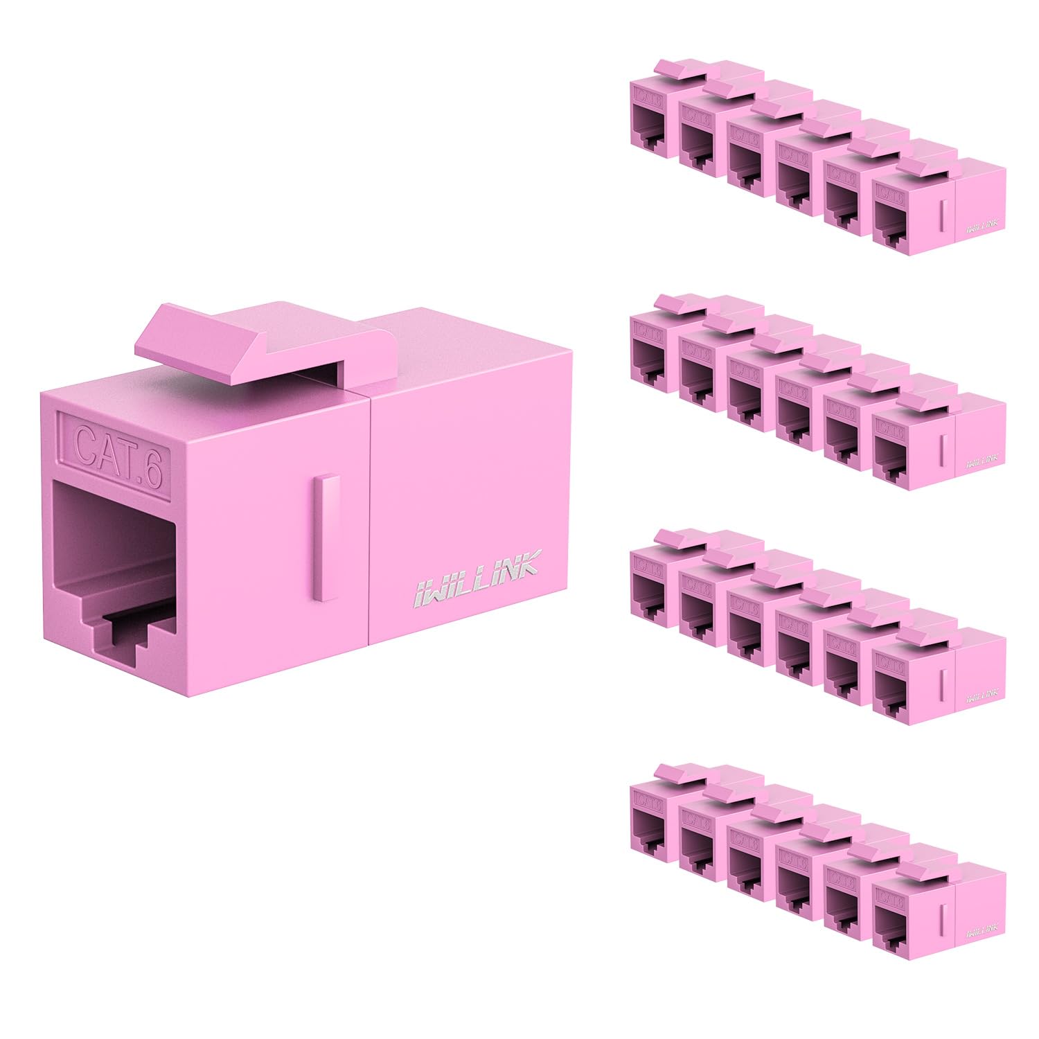 Iwillink Rj45 Cat6 Keystone Coupler 25 Pack, Female To Female Cat6 Keystone Jack, Utp Keystone Coupler Insert (Pink)