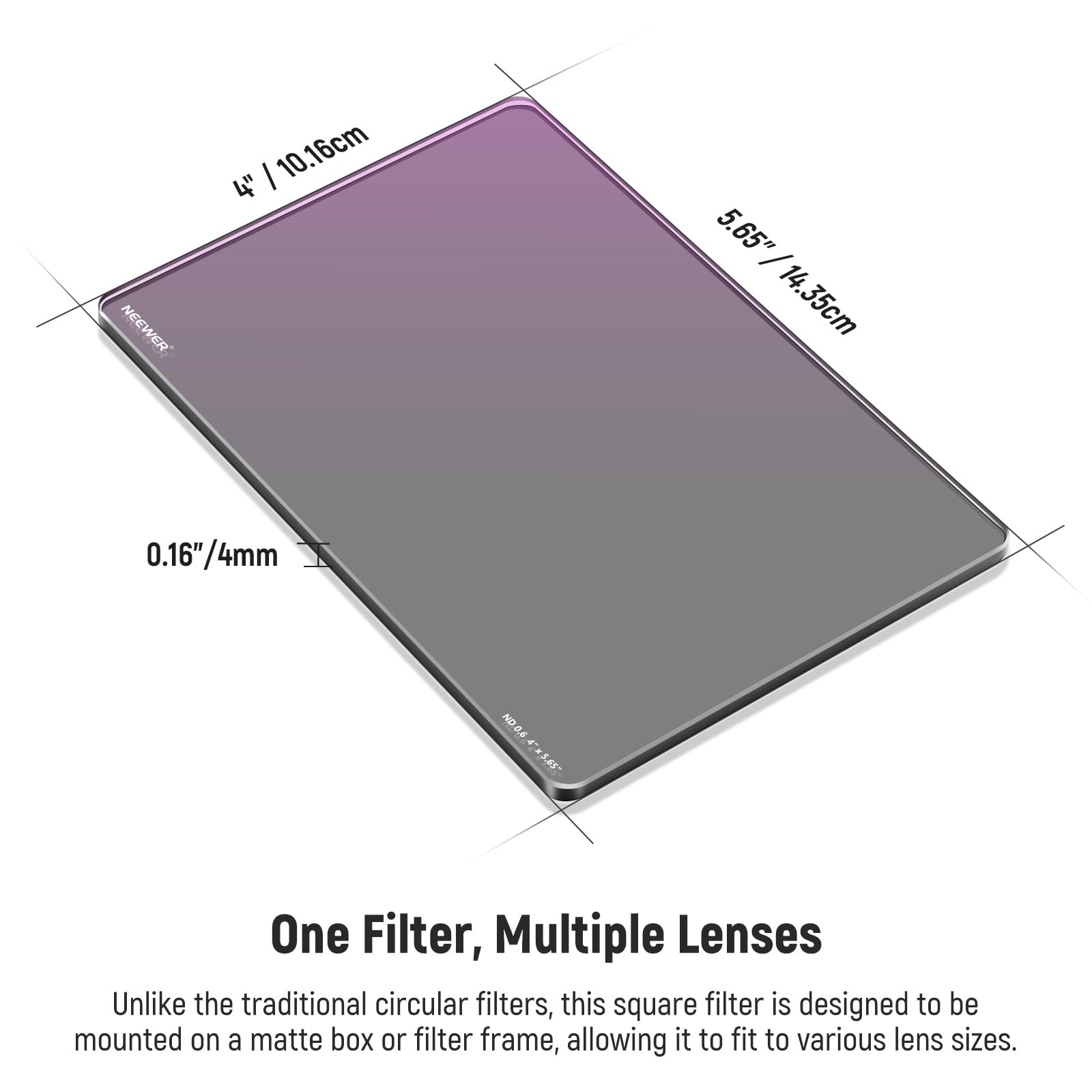 Neewer Nd0.6 (2 Stops) Square Nd Filter, 4''X5.65'' Dual Sided 30 Multi Nano Coated Cinema Neutral Density Filter For Neewer Mat