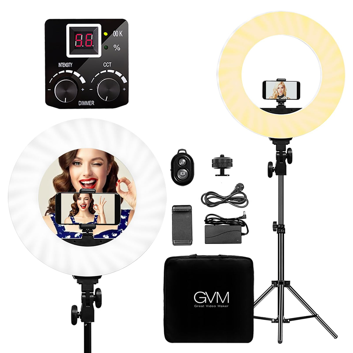 Gvm Led Ring Light Kit, 14 Inch Bi-Color Ring Light With Tripod And Bluetooth, Dimmable Led Video Light For Auxiliary Makeup,Tik