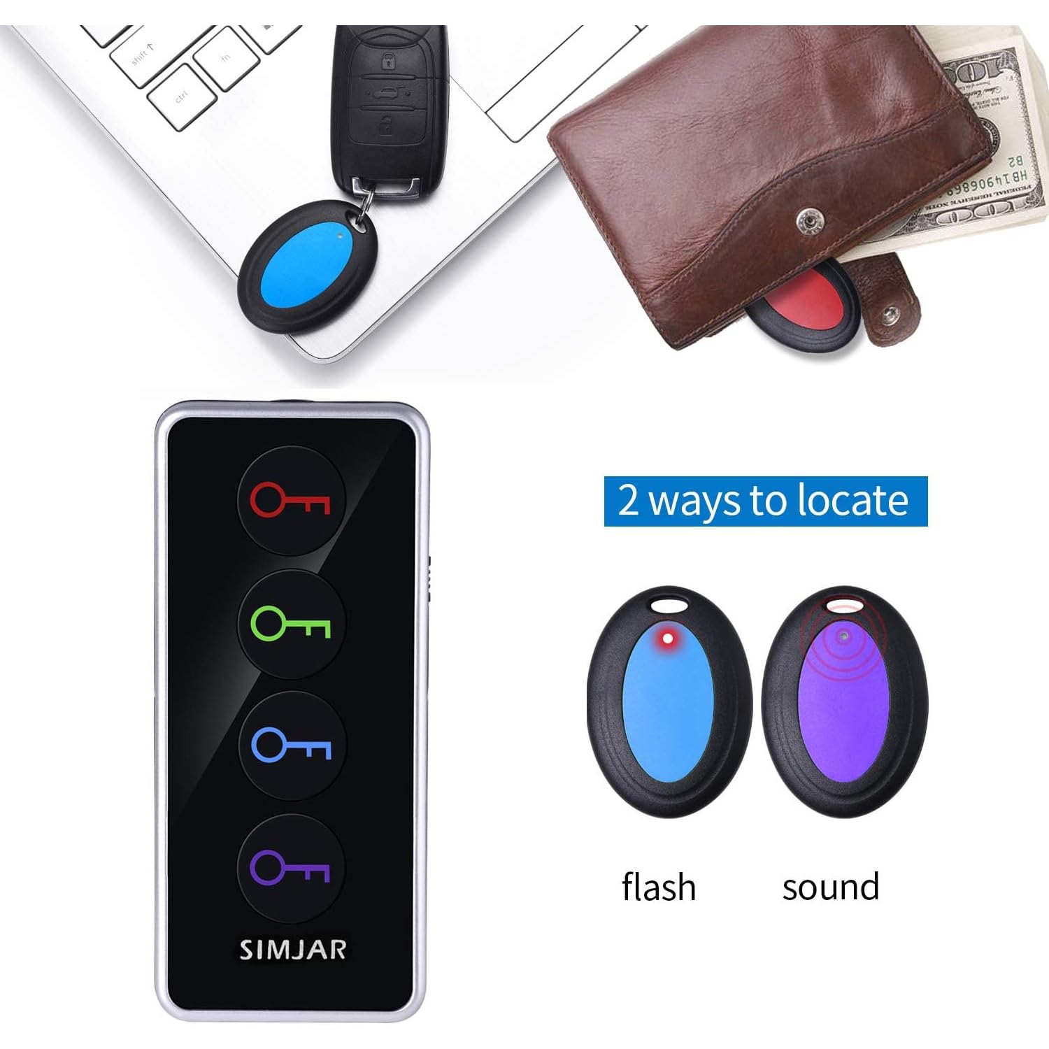 Key Finder With Up To 131Ft Working Range In Open Space, Simjar Wireless Remote Control Rf Key Finder Locator For Keys Wallet Phone Glasses Luggage Pet Tracker