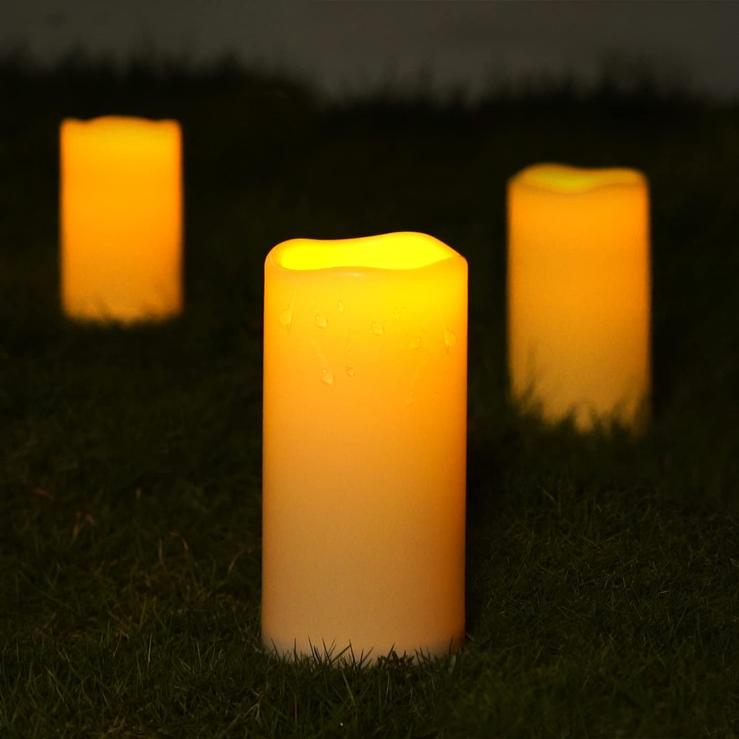 5Plots 4'' X 8'' Single Waterproof Outdoor Flameless Candles, Battery Operated Flickering Led Pillar Candles With Remote And Tim