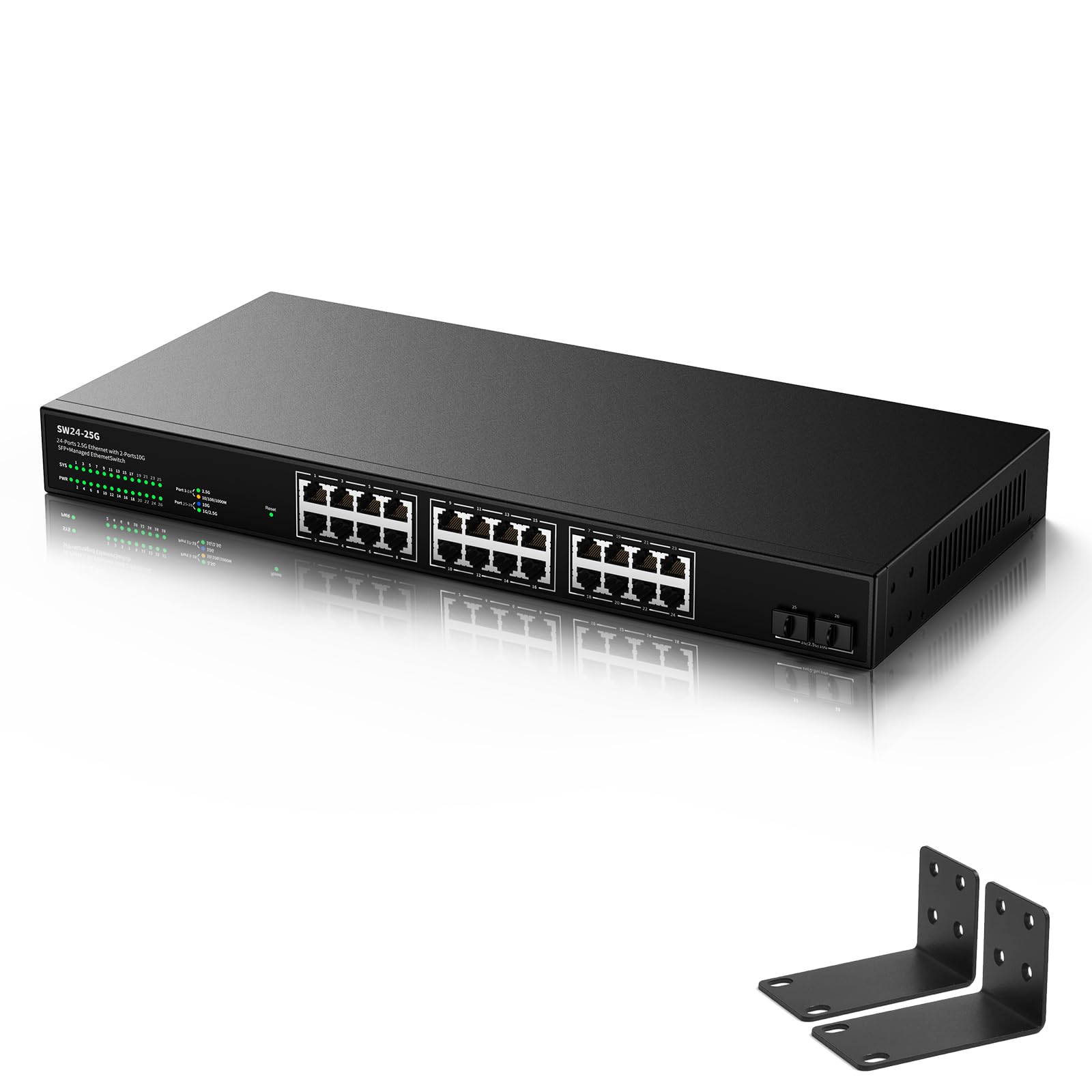 24 Port 2.5Gb Ethernet Network Switch 24 X 2.5 Gigabit Base T Port | 2 X 10G Sfp+ | Compatible With 10 100 1000Mbps Devices | Fa