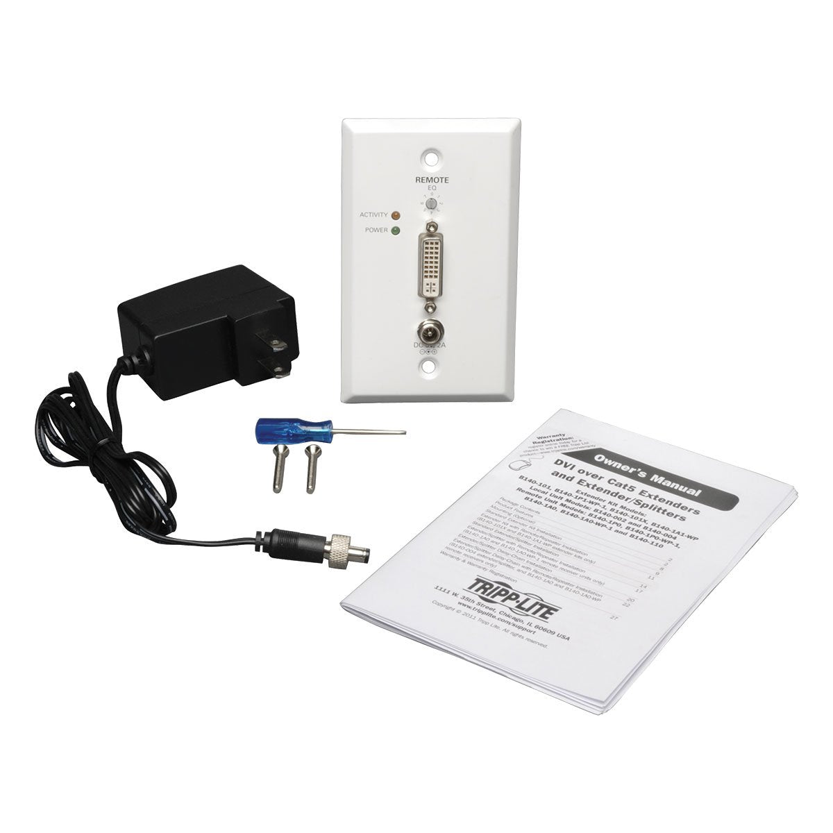 Tripp Lite Dvi Over Cat5/6 Extender, Extended-Range Video Wallplate Receiver, 1920 X 1080 @ 60 Hz, Up To 200 Ft, Rj45 Keystone J