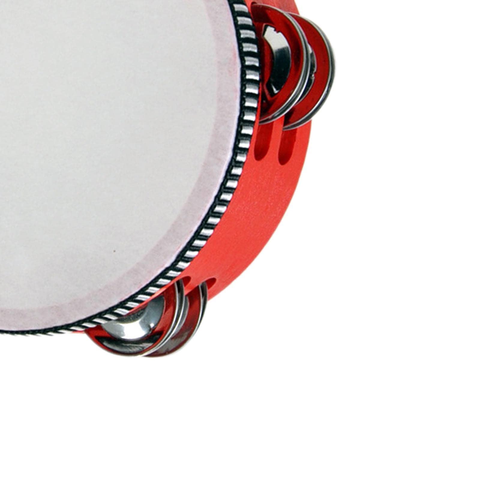 LICHTS Wooden Handheld Tambourines Metal Jingles Percussion for Church Party Adults 6inch Red