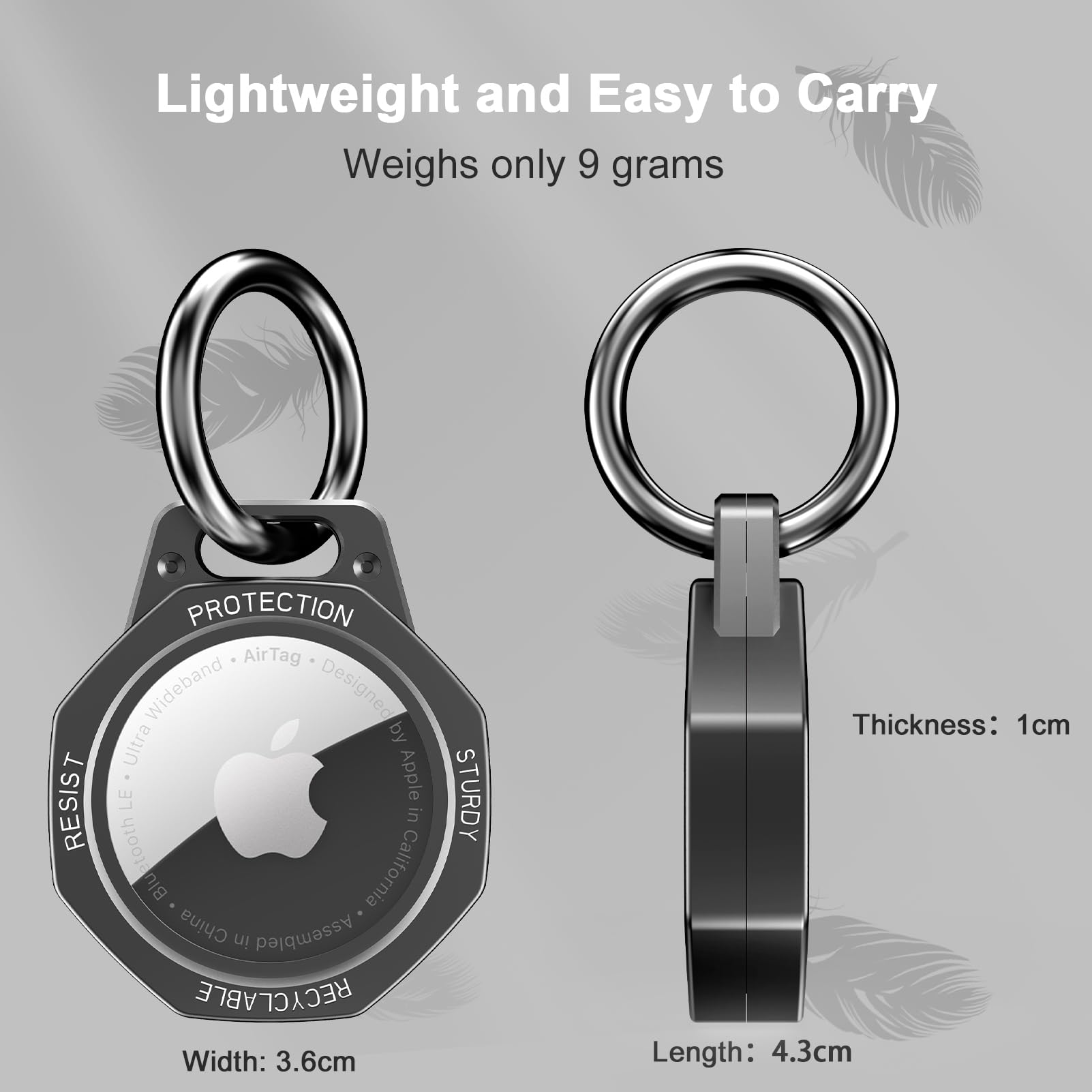 Tieuwant Airtag Holder Case  Aluminum Alloy Keychain For Apple Airtag Tracker (Gunmetal Grey)