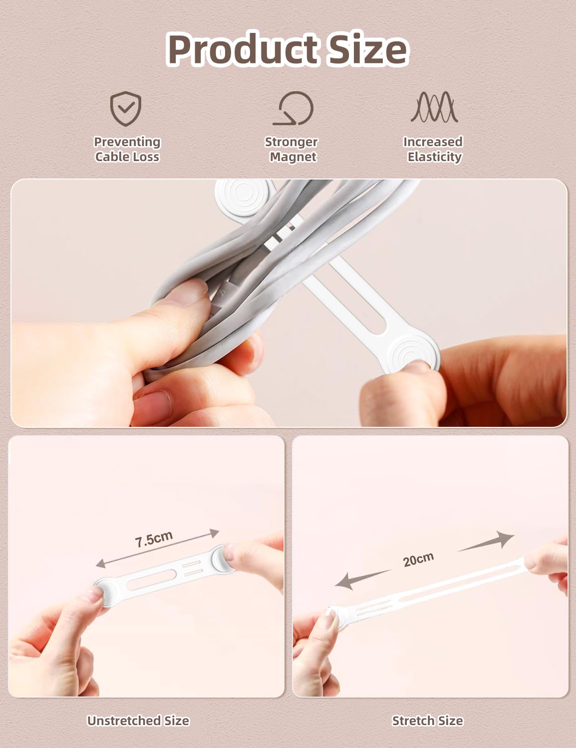 Magnetic Cord Ties Organizers, Kanemc Silicone Cable Tie Cord Wrap Reusable Twist Ties Wire Strap For Charging Cables Headphones