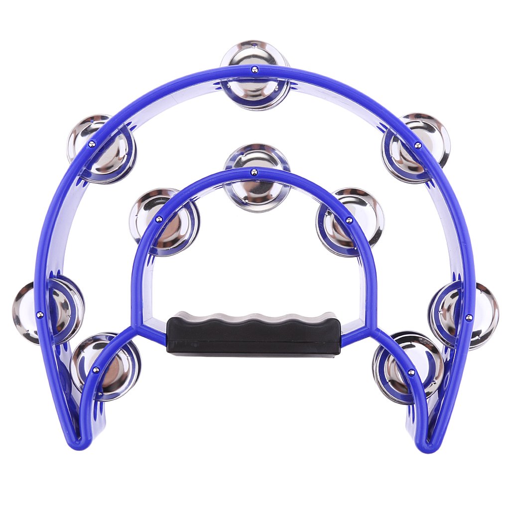 ATORSE Hand Held Tambourine Double Row Metal Jingles Musical Percussion Gift  Blue