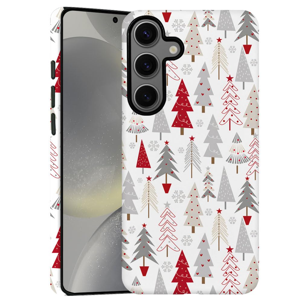 TnXee Case for Samsung Galaxy S23 FE,Red White Christmas Tree Colorful Pattern Phone Case Drop Resistant Frosted 2 in 1 Solid Du