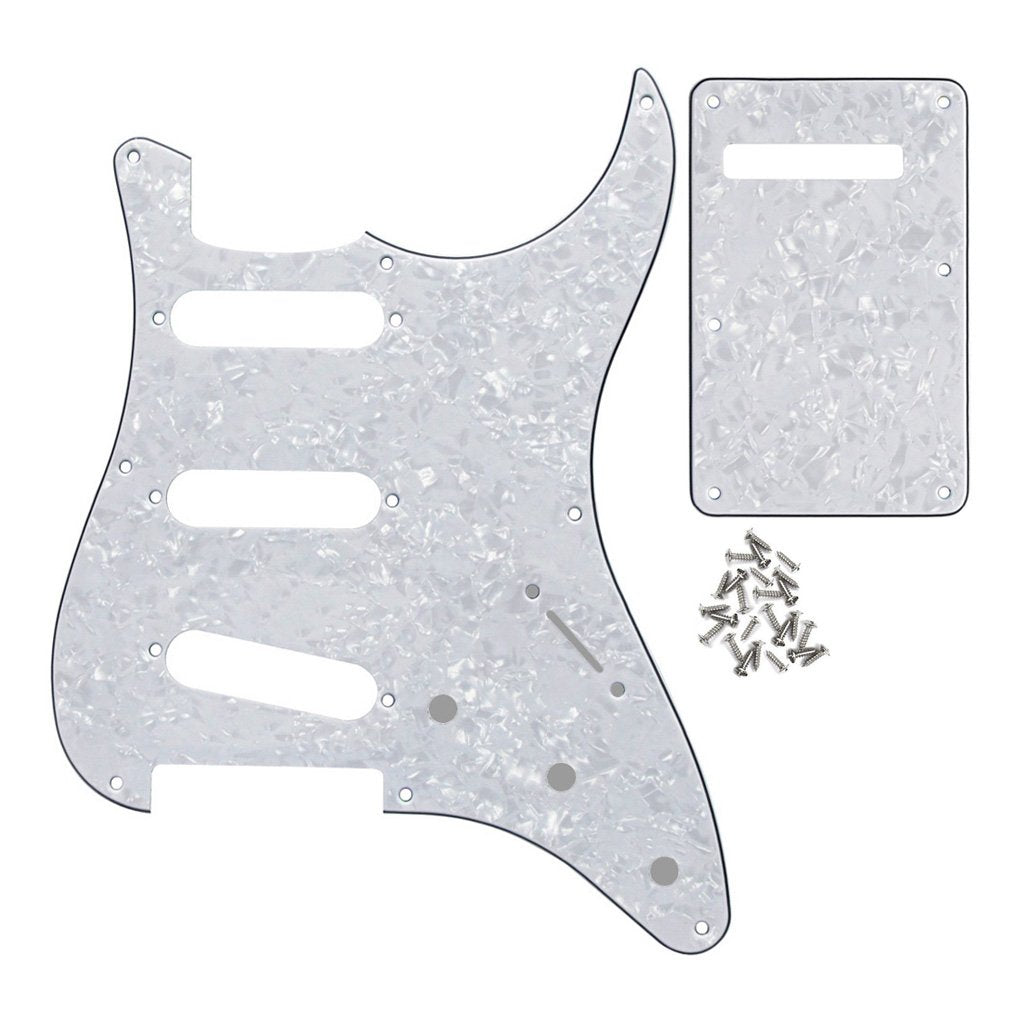 Fleor Sss 8 Hole Strat Guitar Pickguard Backplate Tremolo Cavity Cover With Screw For Vintage Strat Style Guitar Parts, 4Ply Whi
