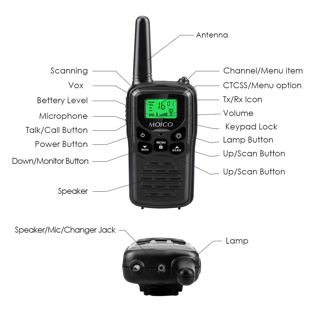 Walkie Talkies, Moico Long Range Walkie Talkies For Adults With 22 Frs Channels,Family Walkie Talkie With Led Flashlight Vox Lcd