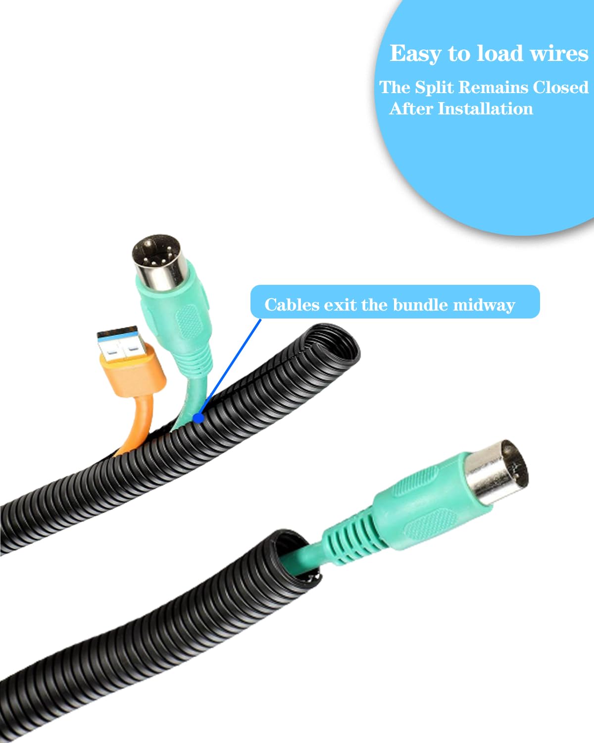 1/4 Inch Wire Loom Split Tubing   16.5Ft Cord Protector Electric Wires Covers, Automotive Wire Flexible Conduit, Plastic Wire Co