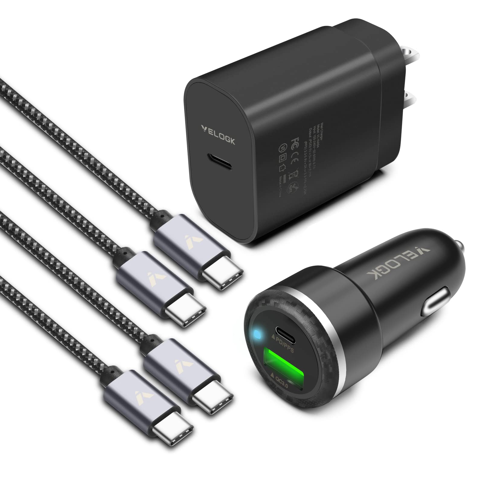 Super Fast Charger Type C Kit, VELOGK 25W PD PPS USB C Wall/Car Charger for Samsung Galaxy S24/S23 Ultra/S23+/S23/S22/S21/S20/Pl