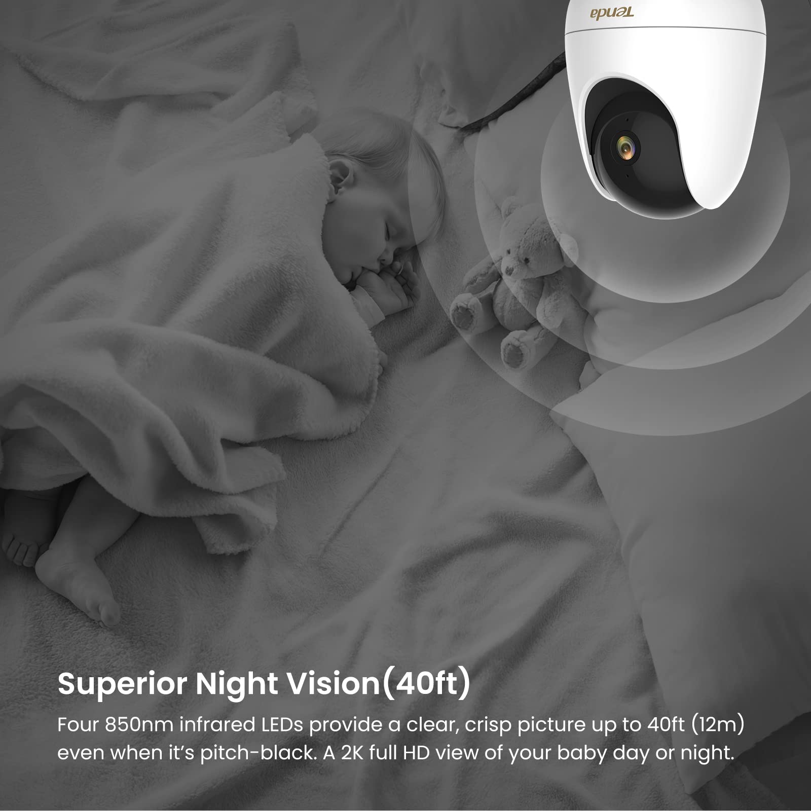 Tenda Cameras For Home Security, 2.5K Indoor Camera Wifi Camera, 360 Pan Tilt Wifi Camera With Phone App, 2 Way Audio, Night Vis