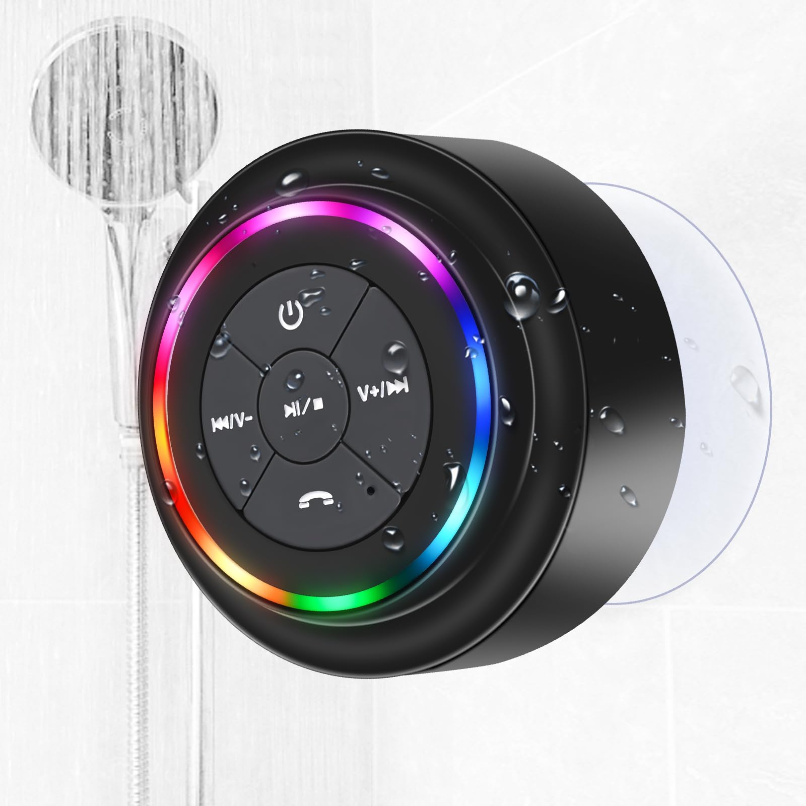 Tdlirh Bluetooth Waterproof Shower Speaker, Portable Wireless Speaker With Suction Cup Small Speaker With Colorful Lights, Teen