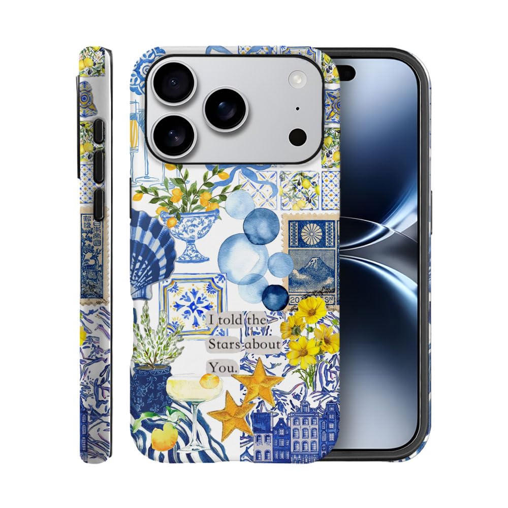 Case for iPhone 17 Pro,Fits Frosted Case Design for Girl Women,Seashells Retro Patchwork Collage
