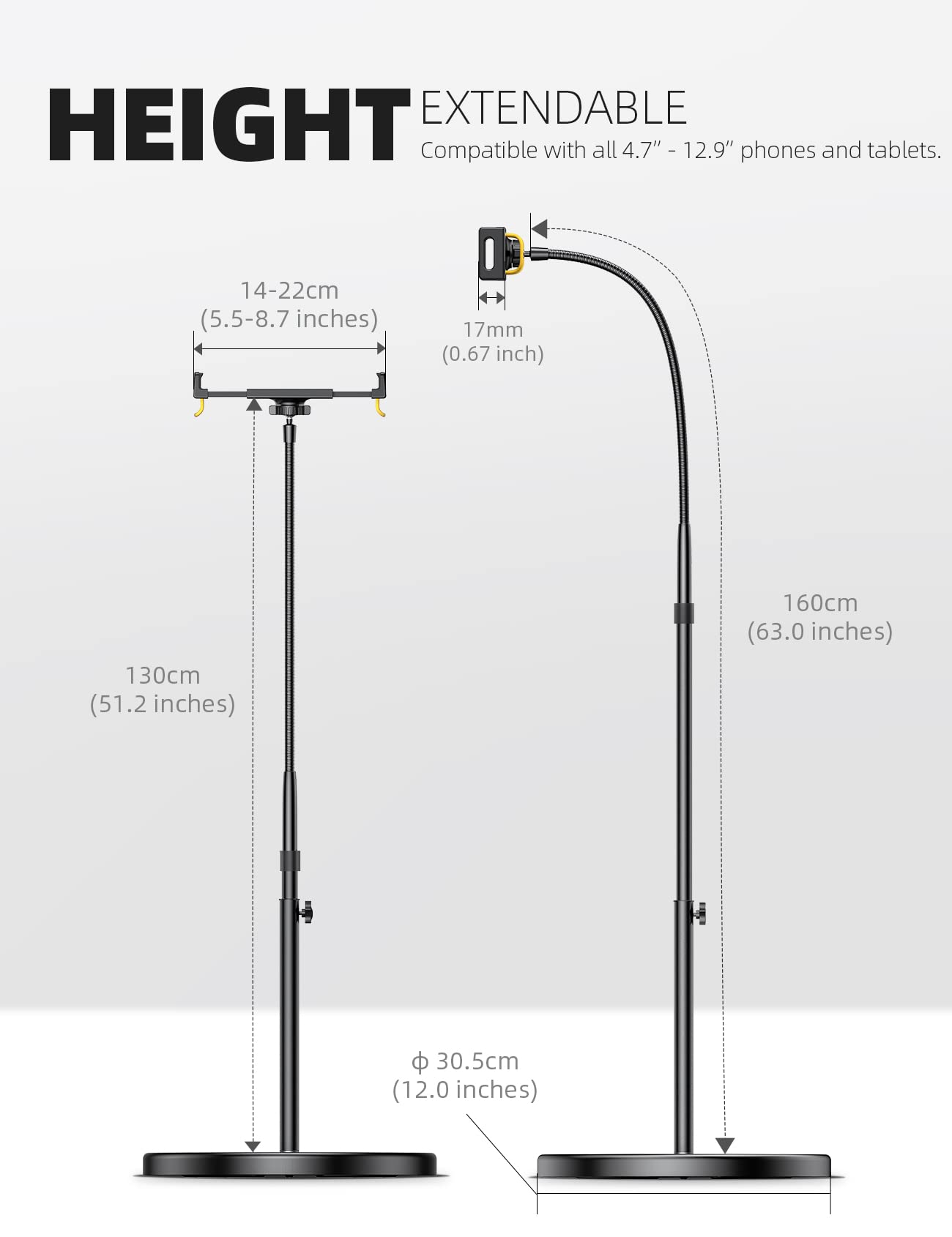 Lamicall Tablet Floor Stand   Gooseneck Swivel Holder Mount With Adjustable Height & 10.6Lb Stable Base, Compatible Ipad Mini Ai