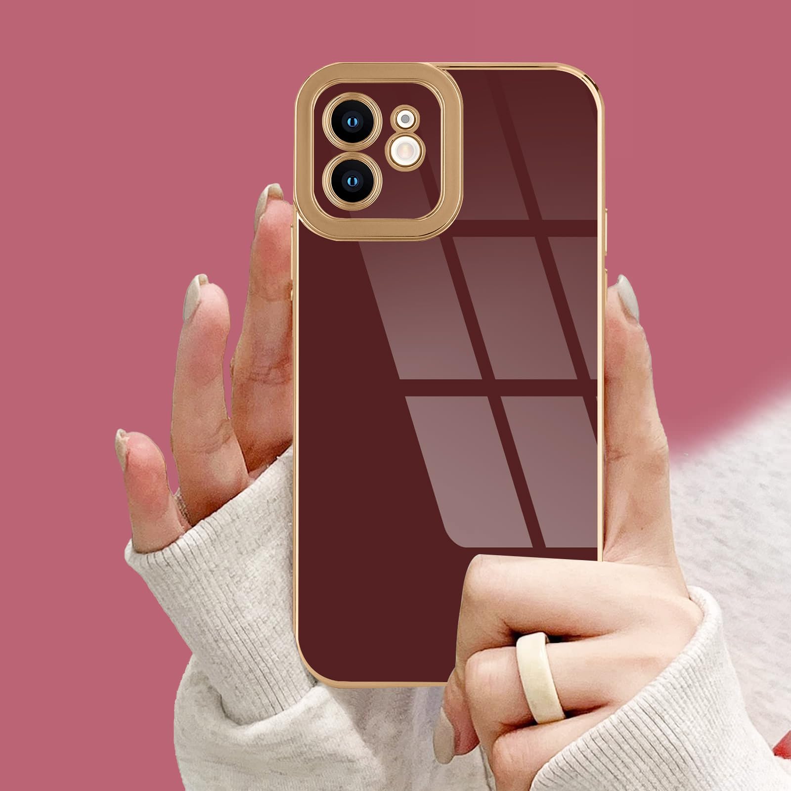 Lafunda Designed For Iphone 11 Case Cute, Luxury Plating Case For Women Girls Elegant Gold Edge Soft Tpu Bumper Cover With Camer