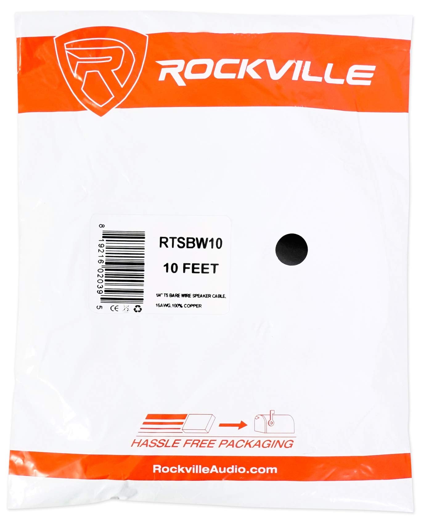 Rockville Rtsbw10 10 Foot 1/4 Ts To Bare Wire Speaker Cable,16 Awg,100% Copper